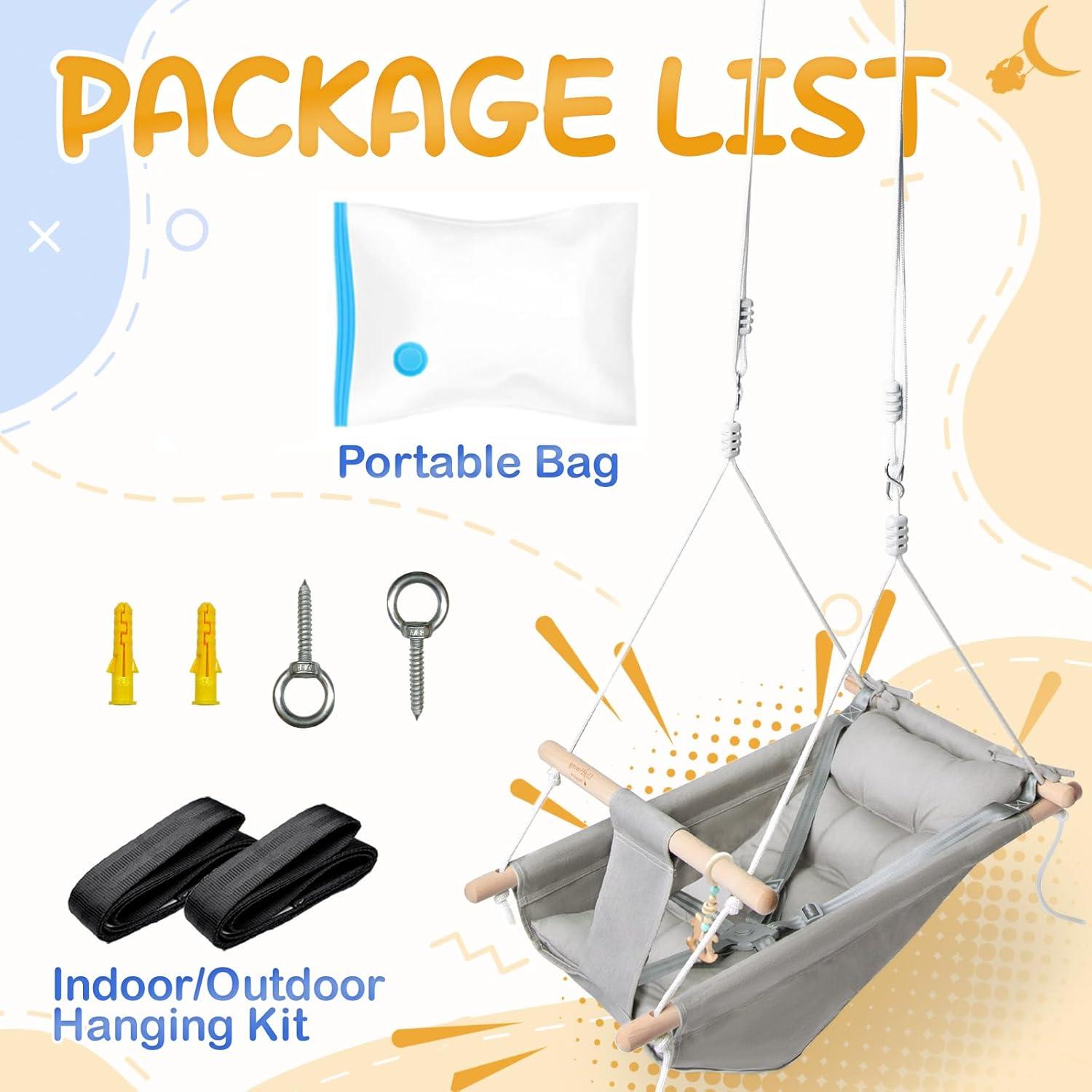 Columpio para Bebés Gladswing Gris, Hamaca de Lona Ajustable