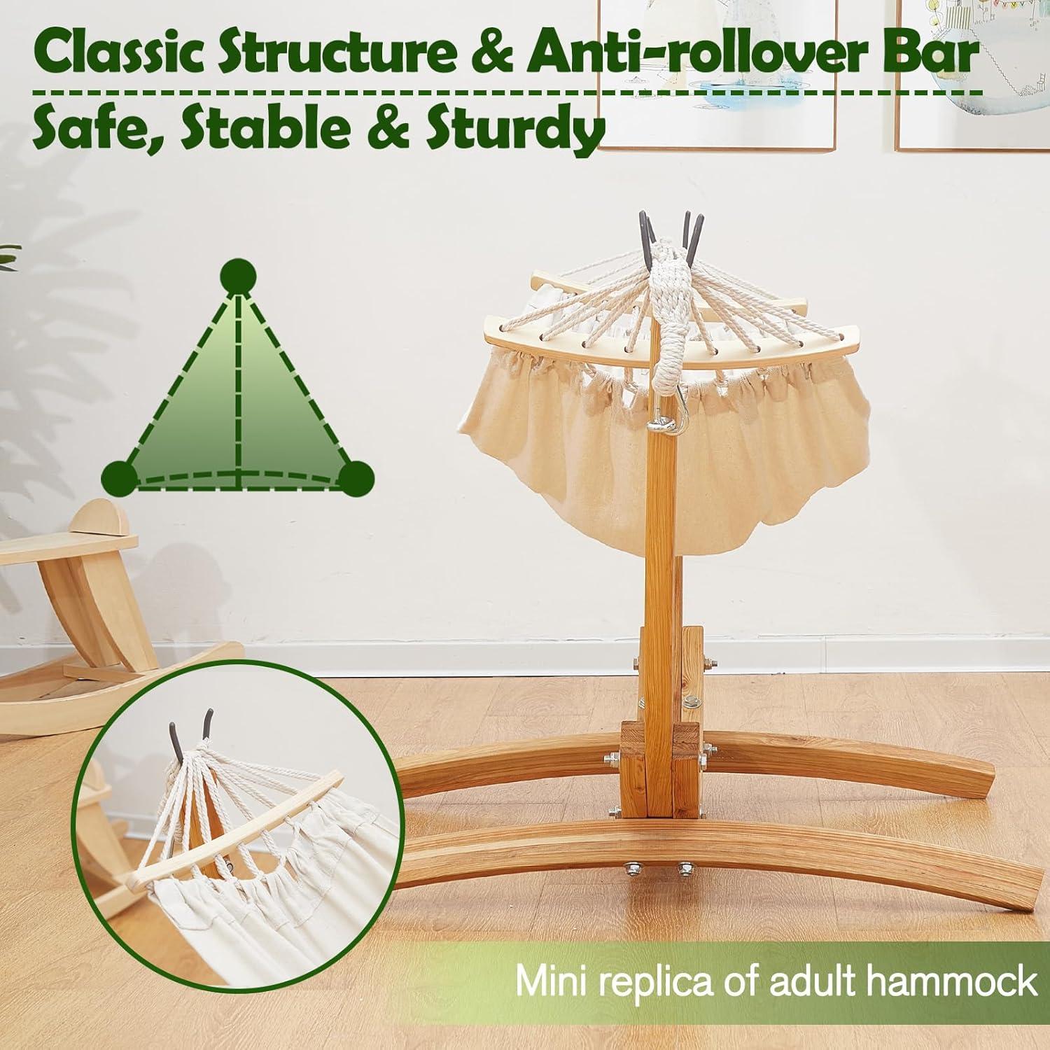 Hamaca de Madera FUNLIO con Soporte para Niños 3-5 Años