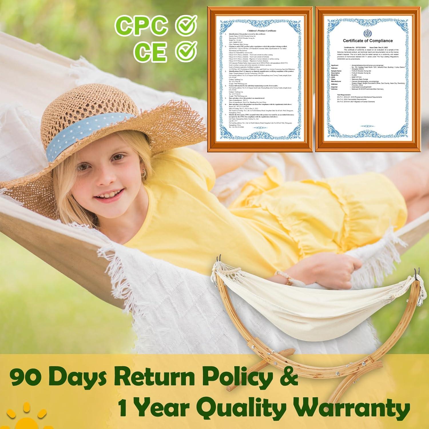 Hamaca de Madera FUNLIO con Soporte para Niños 3-5 Años