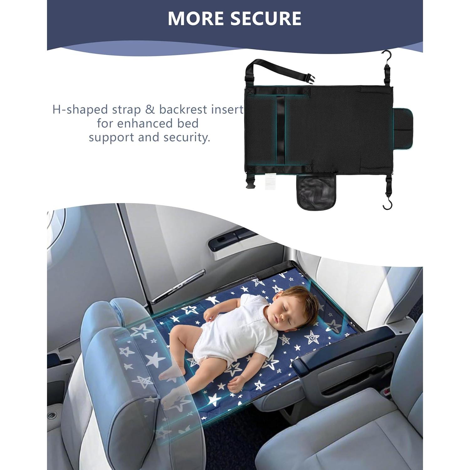 Cama de avión para niños TinlyFinly, hamaca portátil antideslizante