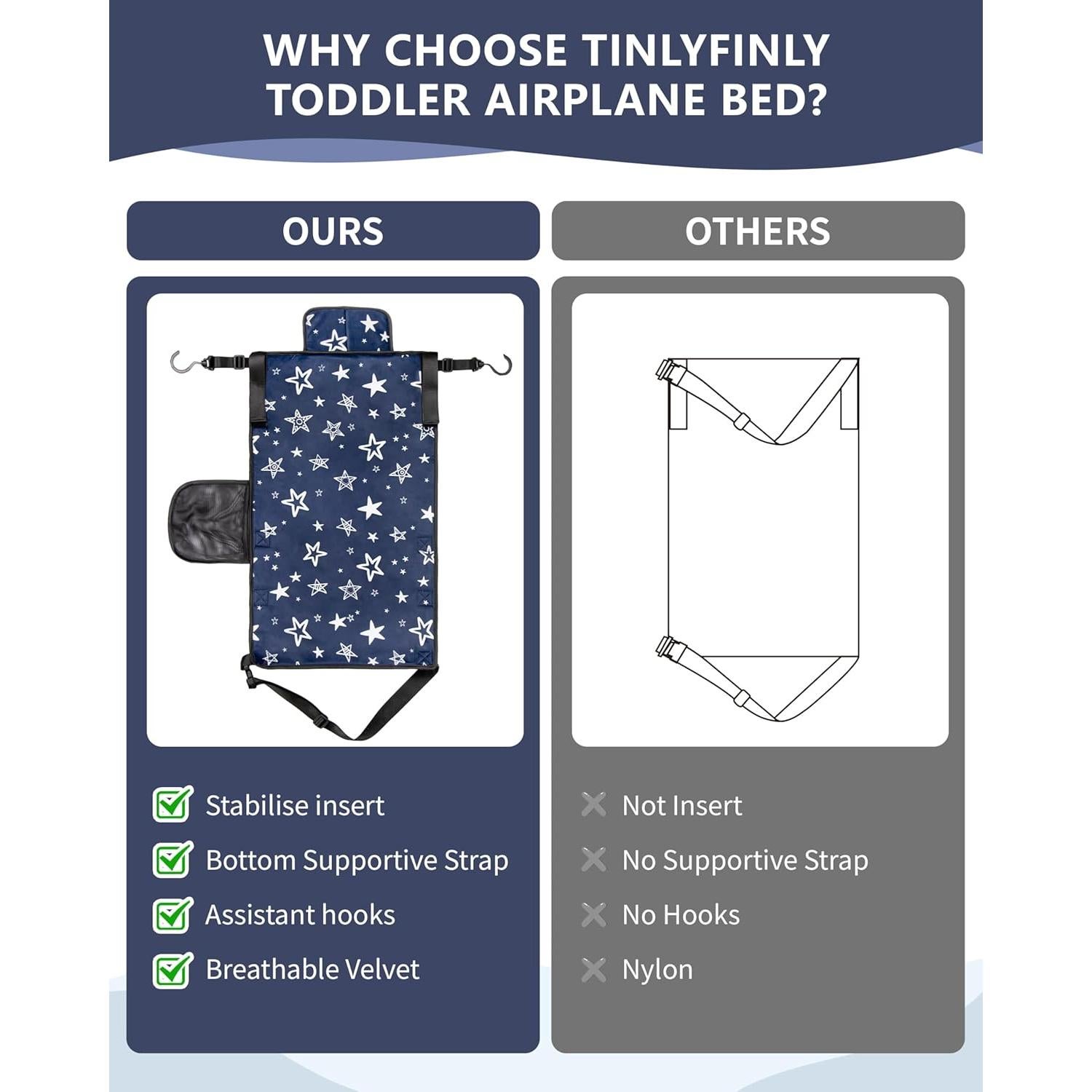 Cama de avión para niños TinlyFinly, hamaca portátil antideslizante