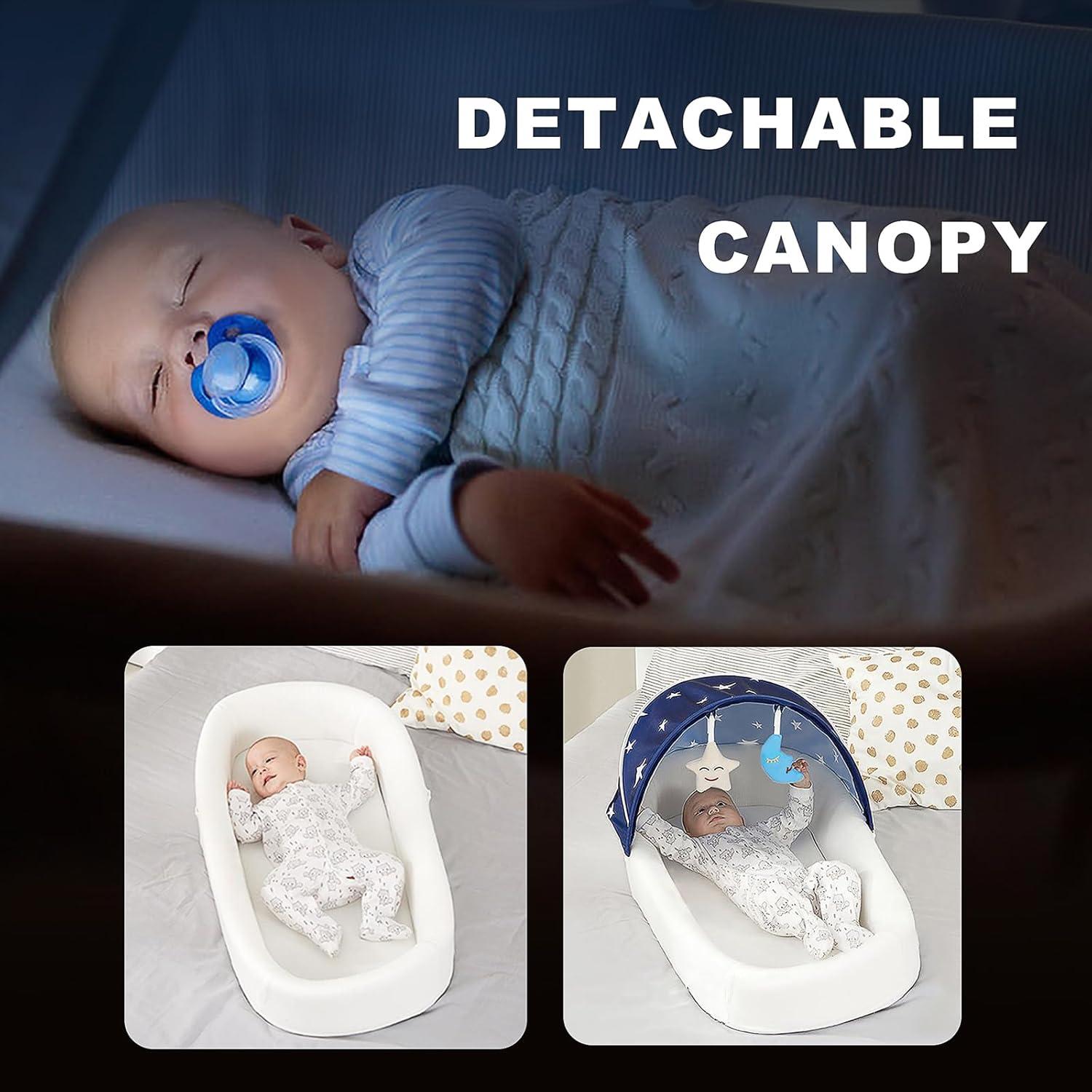 Cuna portátil grande azul para bebés - Cuna de viaje con toldo