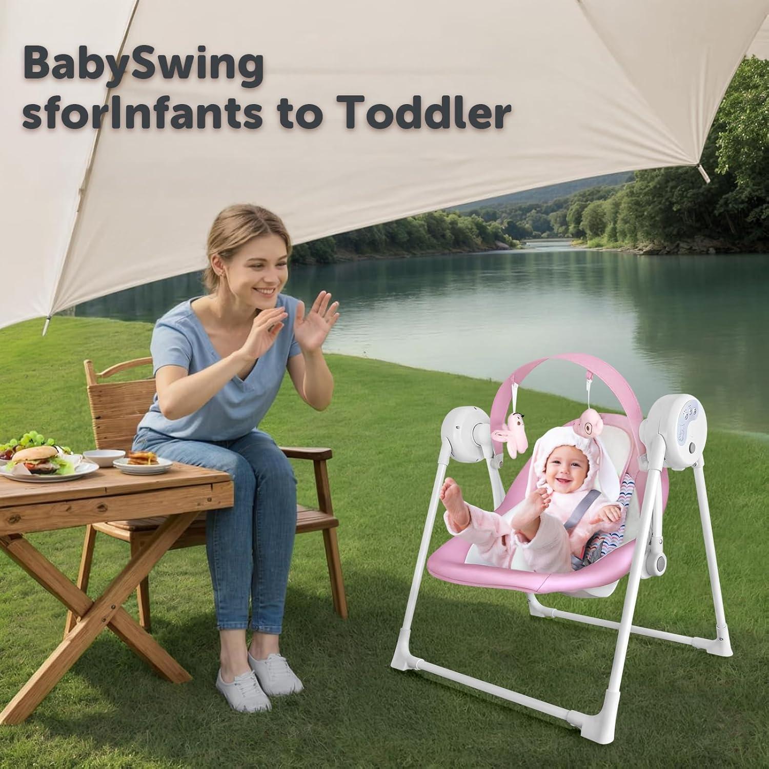 Columpio Plegable para Bebés RIVIPLOU Ultra-Compacto 6 Velocidades