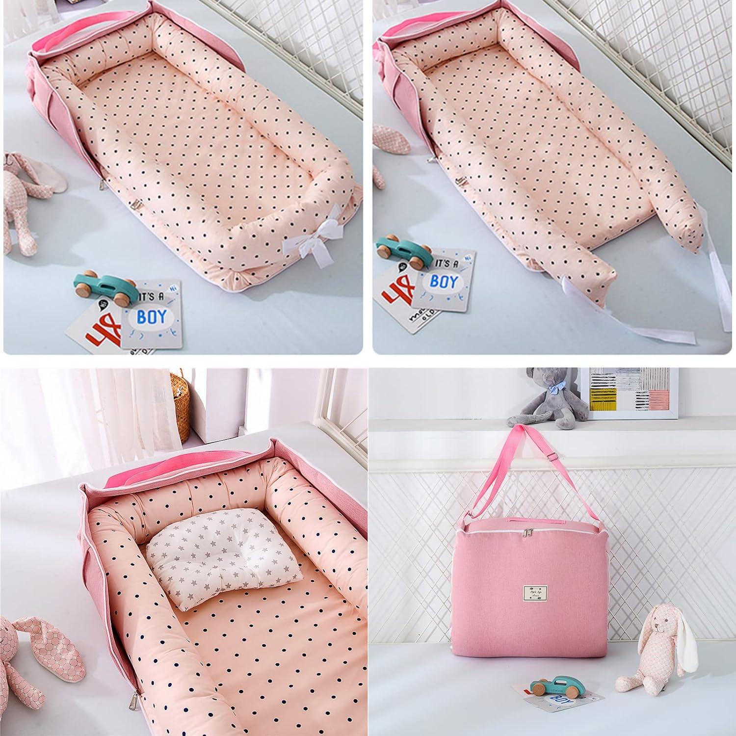 Cojín Portátil para Bebés Loevin Lunares Rosados 87.8x53.3cm
