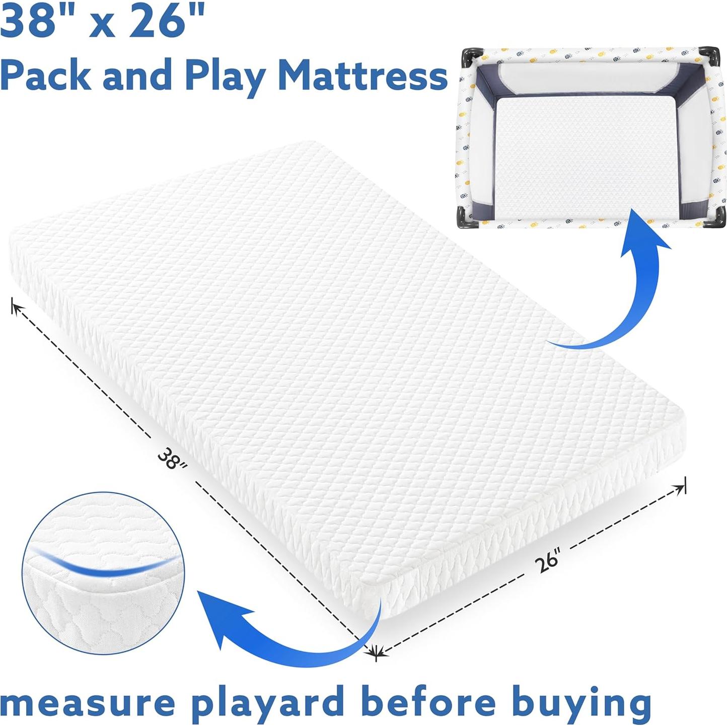 Colchón Goleem para Pack n Play 96.5x66cm, Almohadilla Impermeable