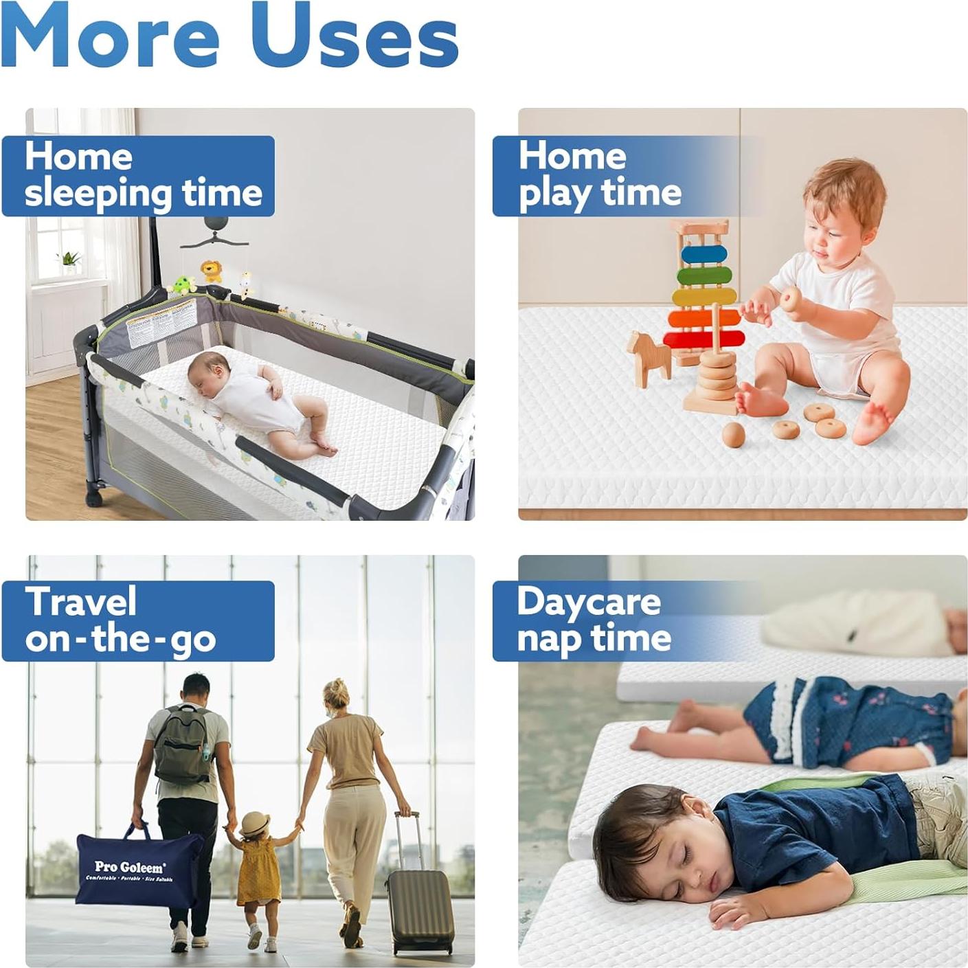 Colchón Goleem para Pack n Play 96.5x66cm, Almohadilla Impermeable