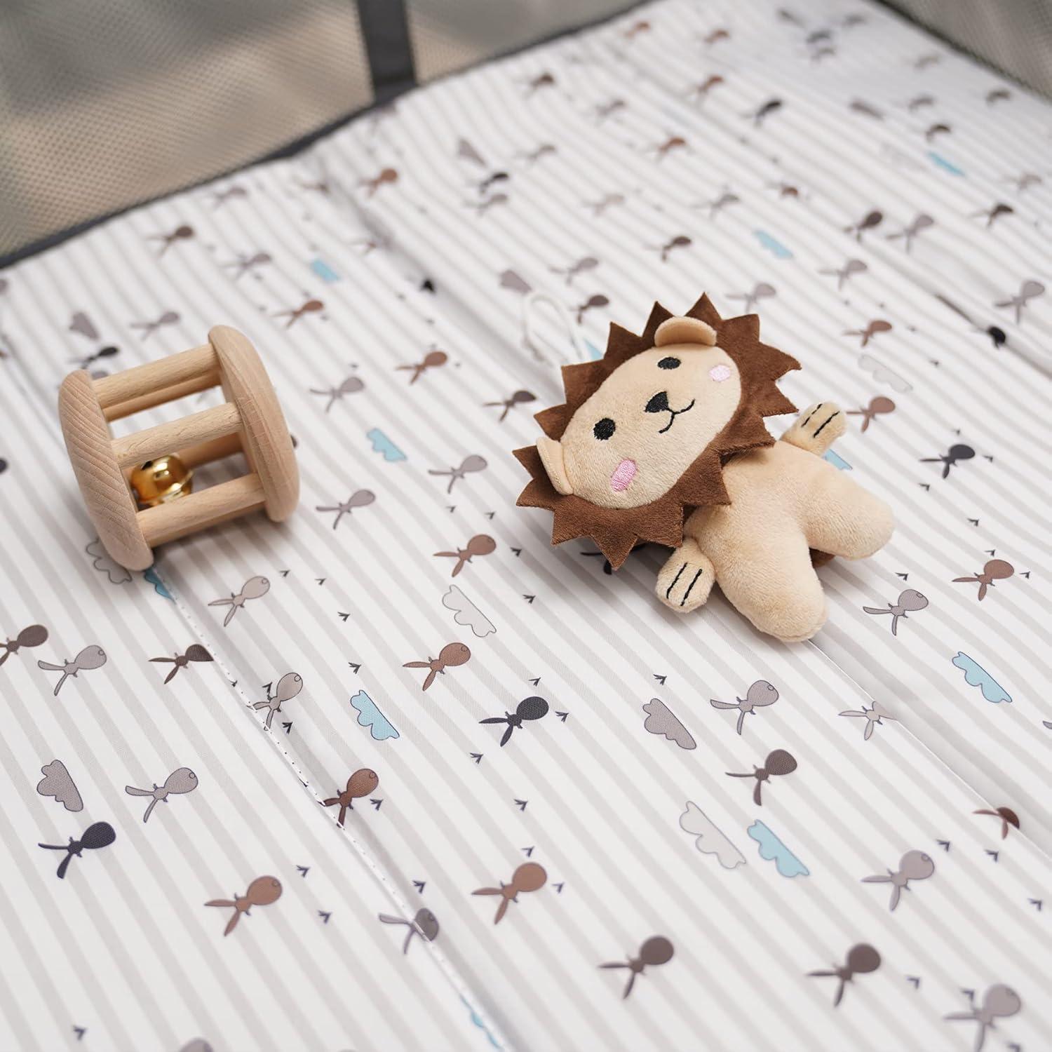 Cuna Portátil Pamo Babe Gris con Alfombrilla Acolchada