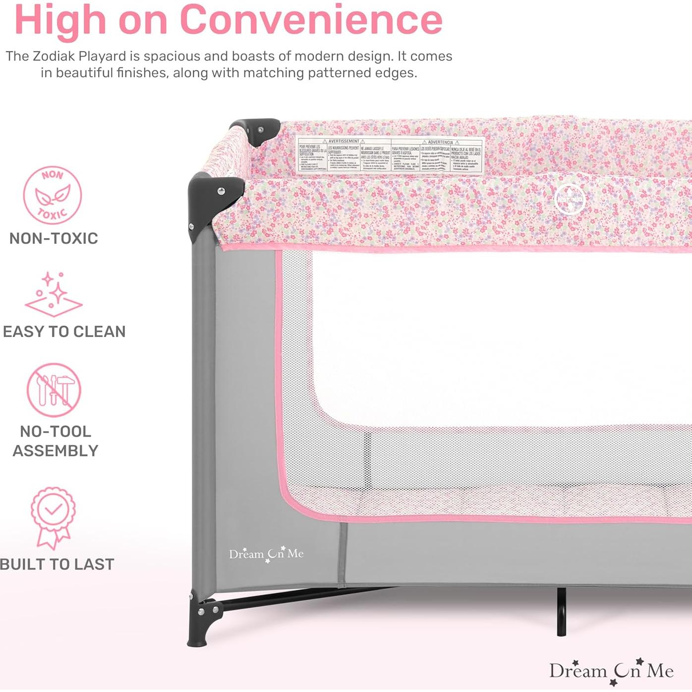 Cuna Portátil Dream On Me Zodiak Gris y Rosa, Ligera y Plegable
