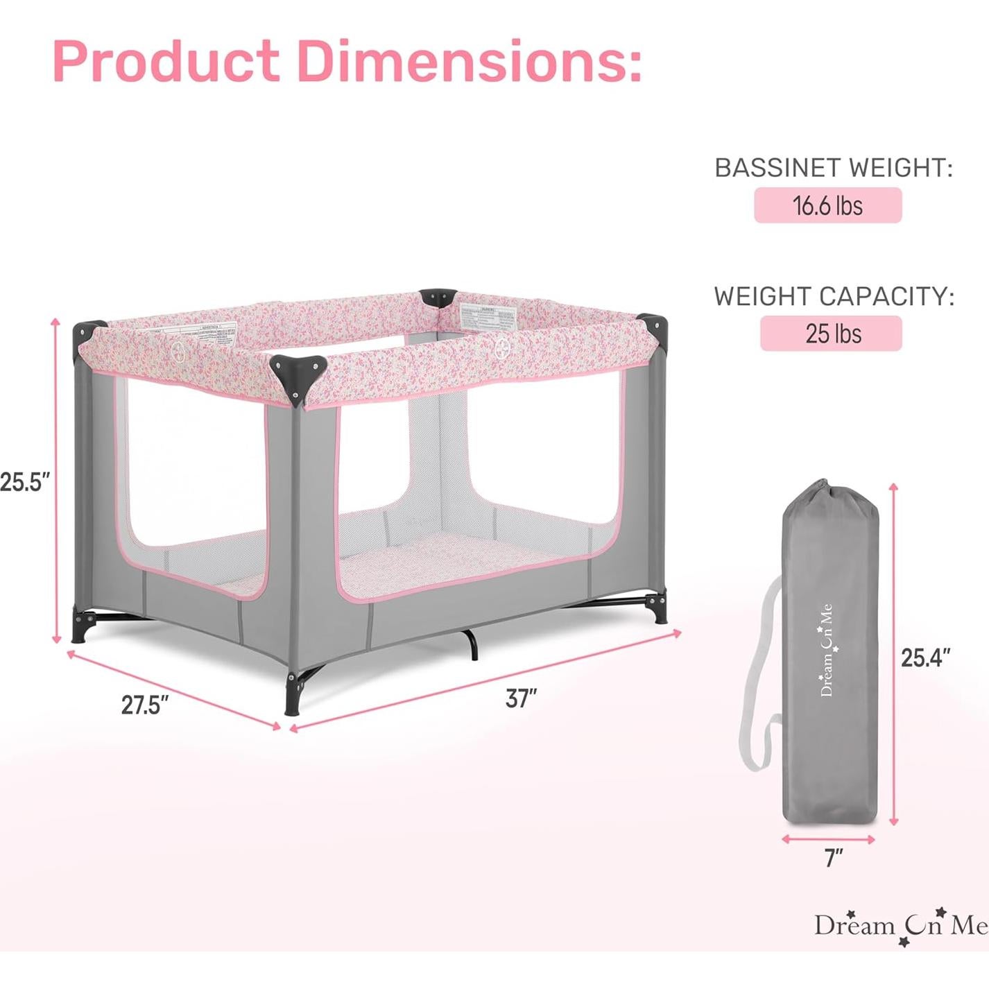 Cuna Portátil Dream On Me Zodiak Gris y Rosa, Ligera y Plegable