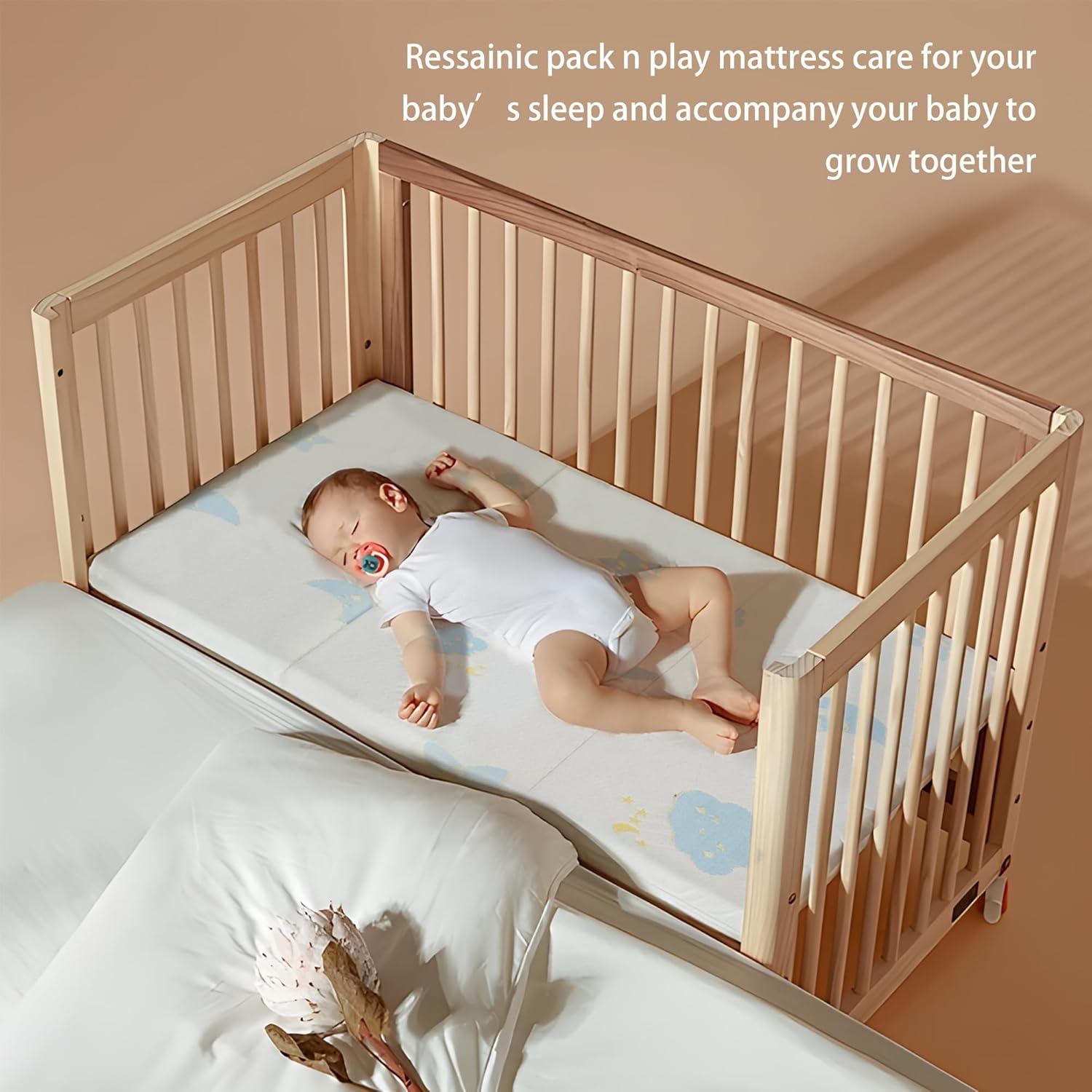 Colchón Trifold Portátil Ressainic para Pack and Play 96.5x66 cm