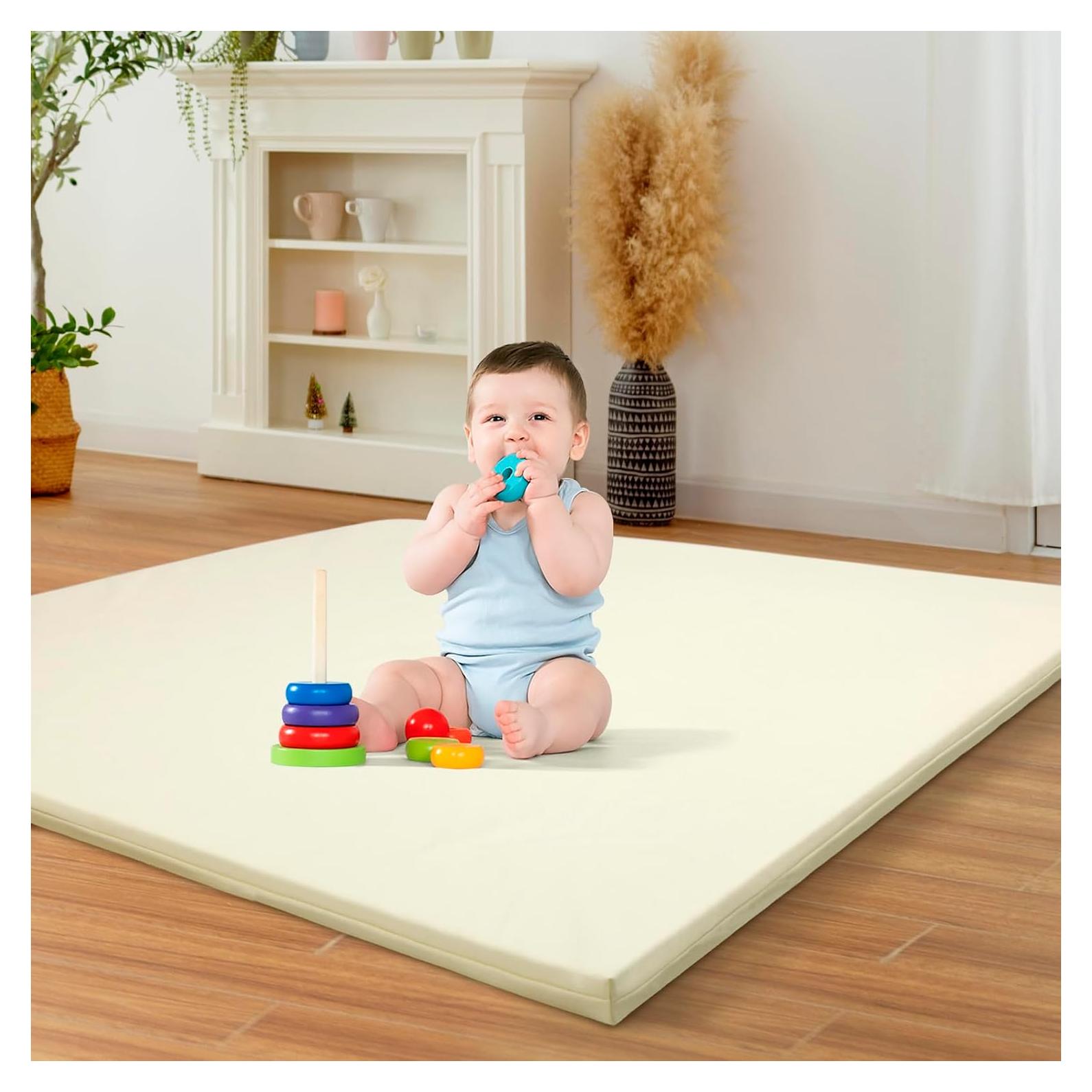 Alfombra de Juego para Bebé Beige - 121.9x121.9 cm Suave y Antideslizante