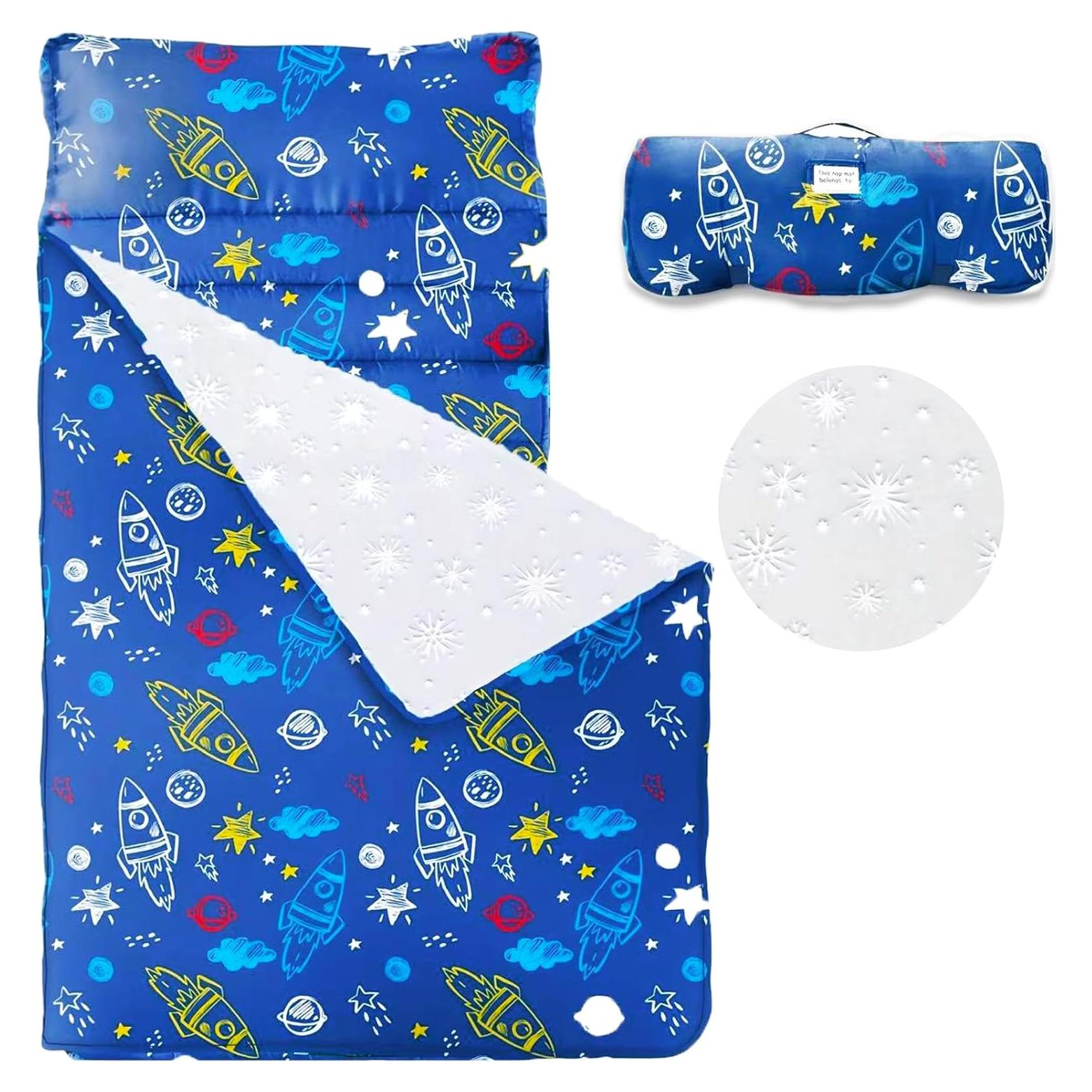 Colchoneta para Siesta Niños Azul con Almohada Desmontable