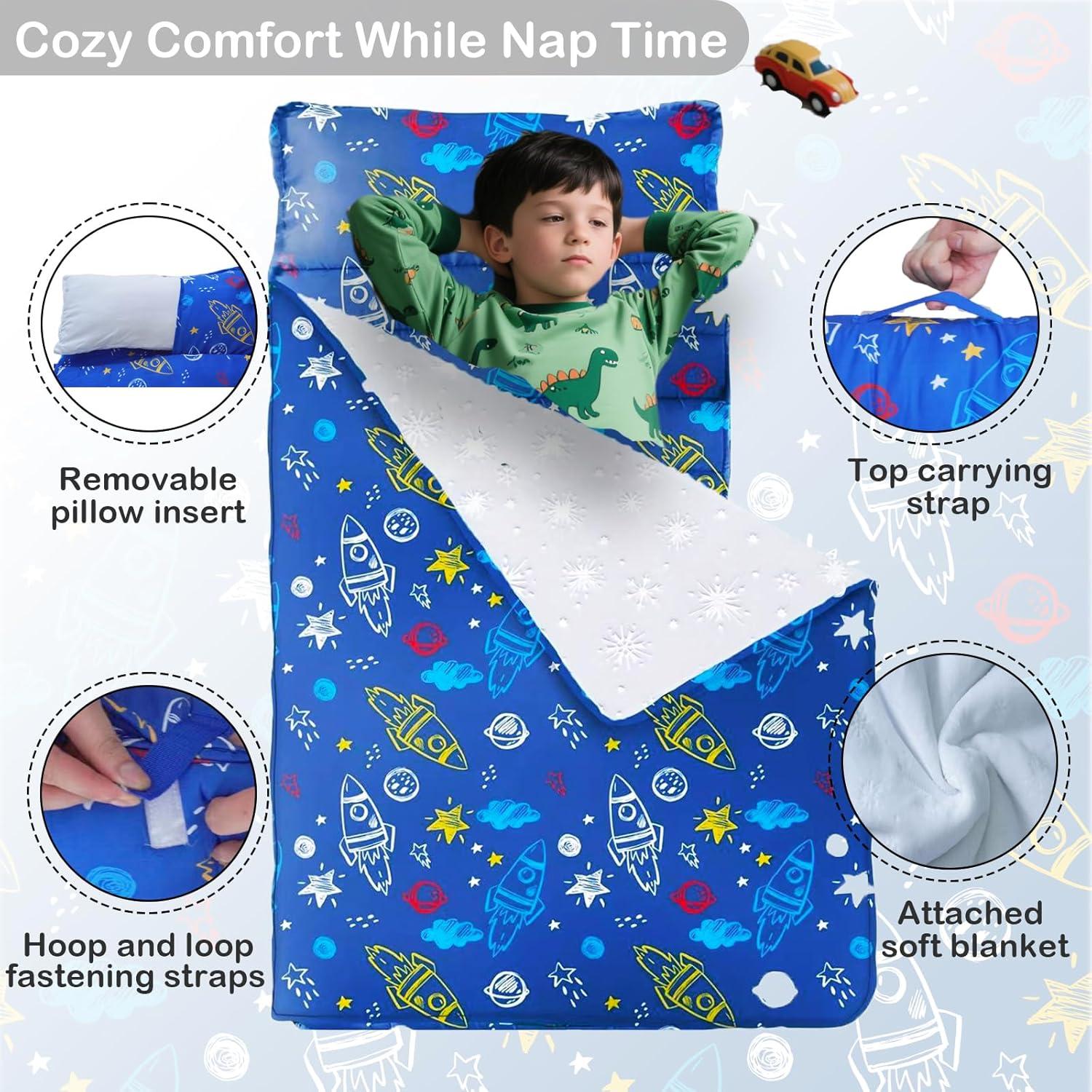 Colchoneta para Siesta Niños Azul con Almohada Desmontable