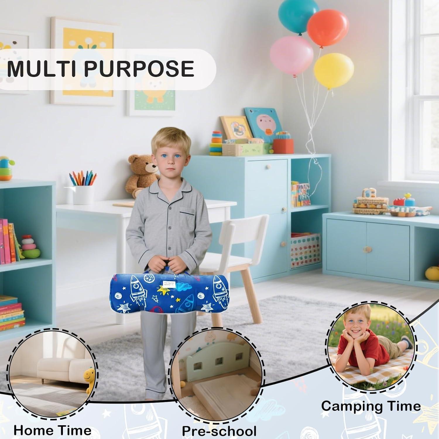 Colchoneta para Siesta Niños Azul con Almohada Desmontable