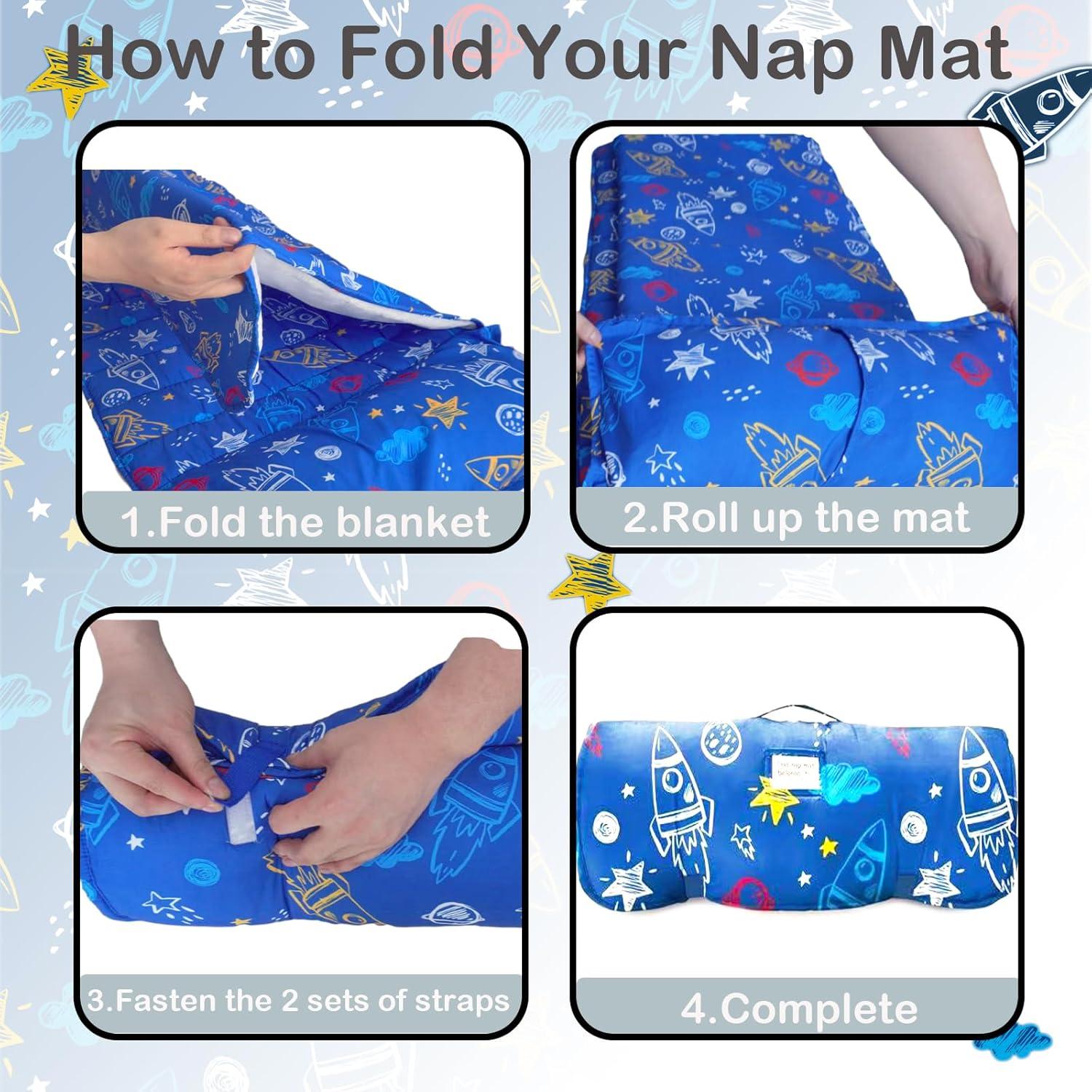 Colchoneta para Siesta Niños Azul con Almohada Desmontable