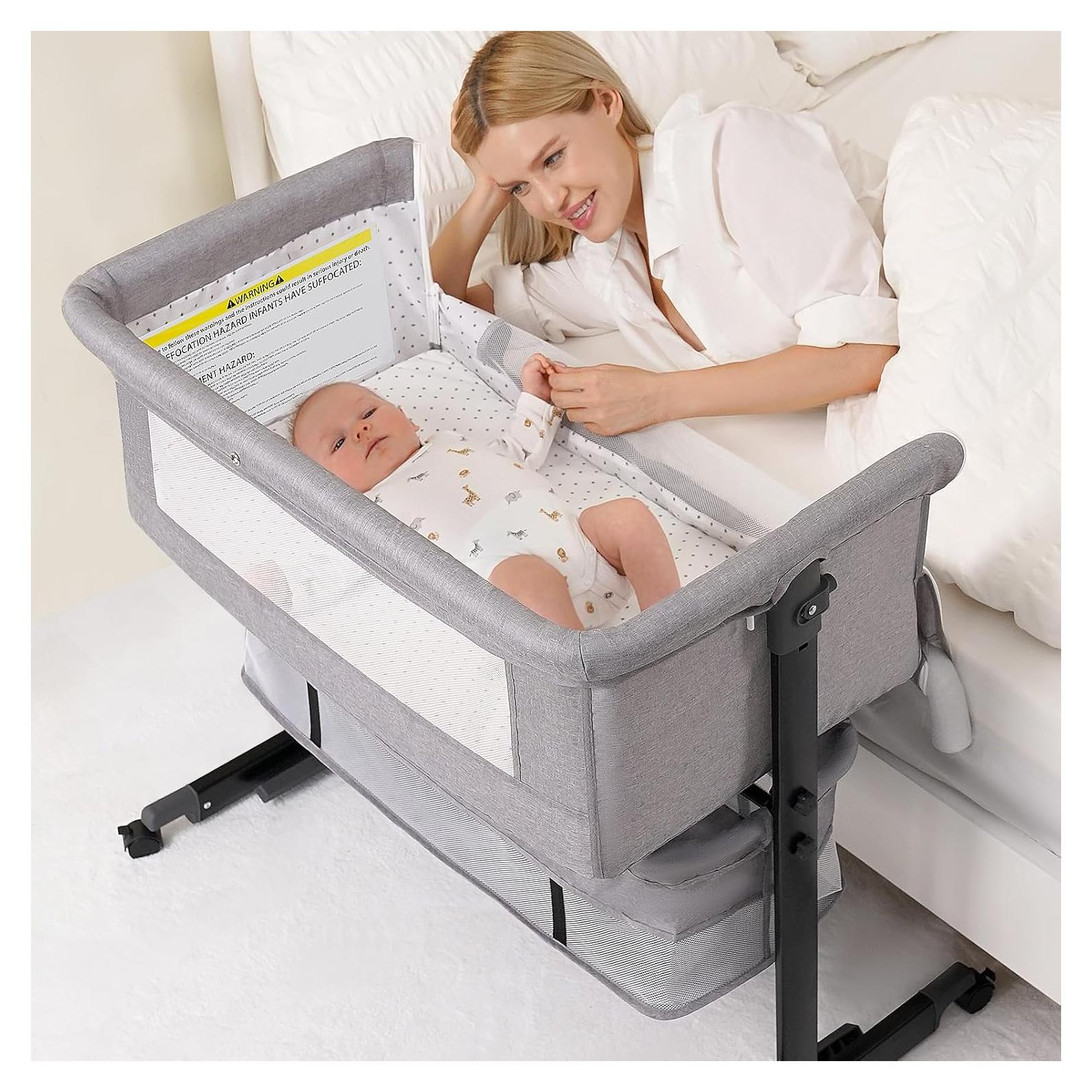 Cuna 3 en 1 Semphis Lateral Ajustable Gris con Ruedas