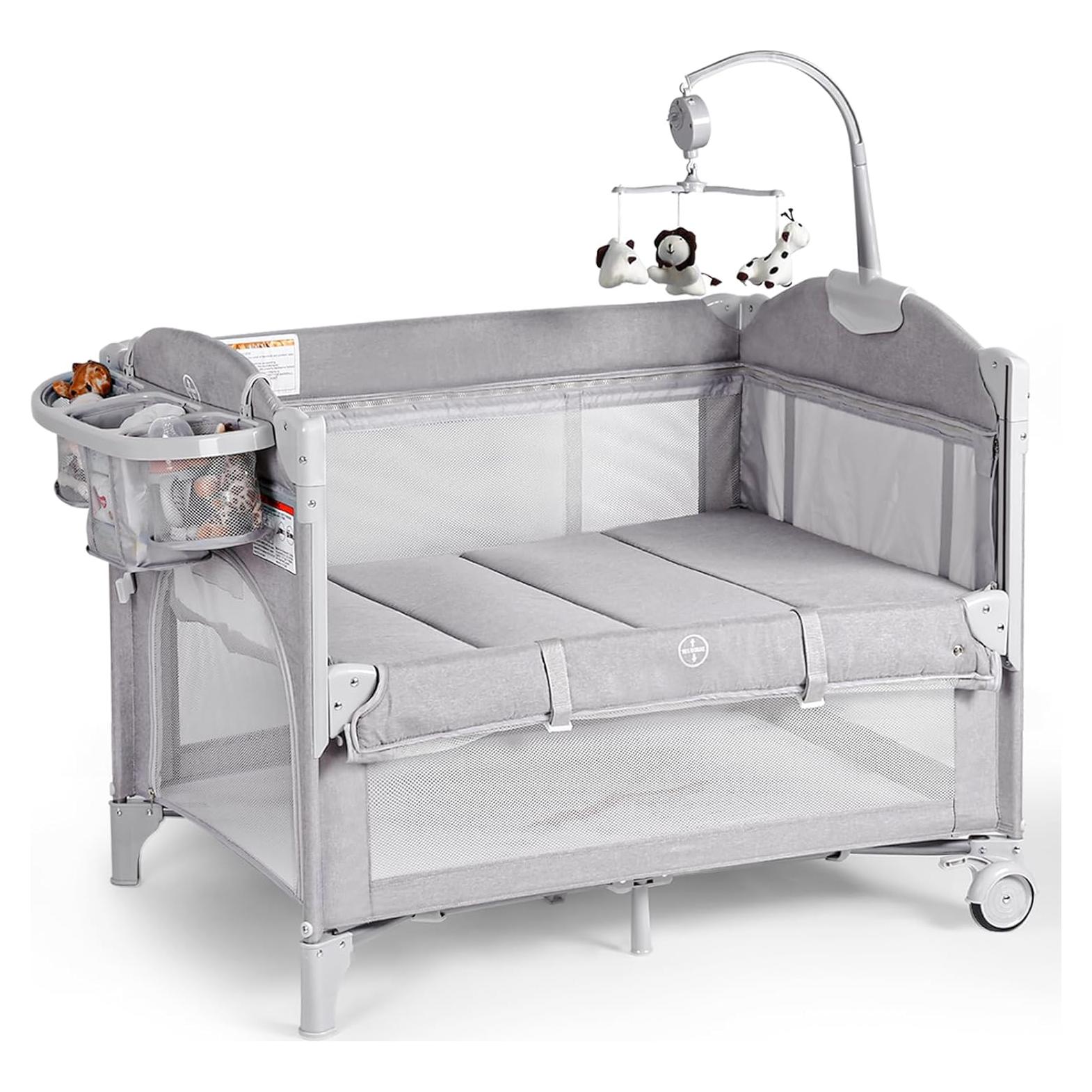 Cuna de Lado Rinnebbit 4 en 1 con Colchón y Cambiador