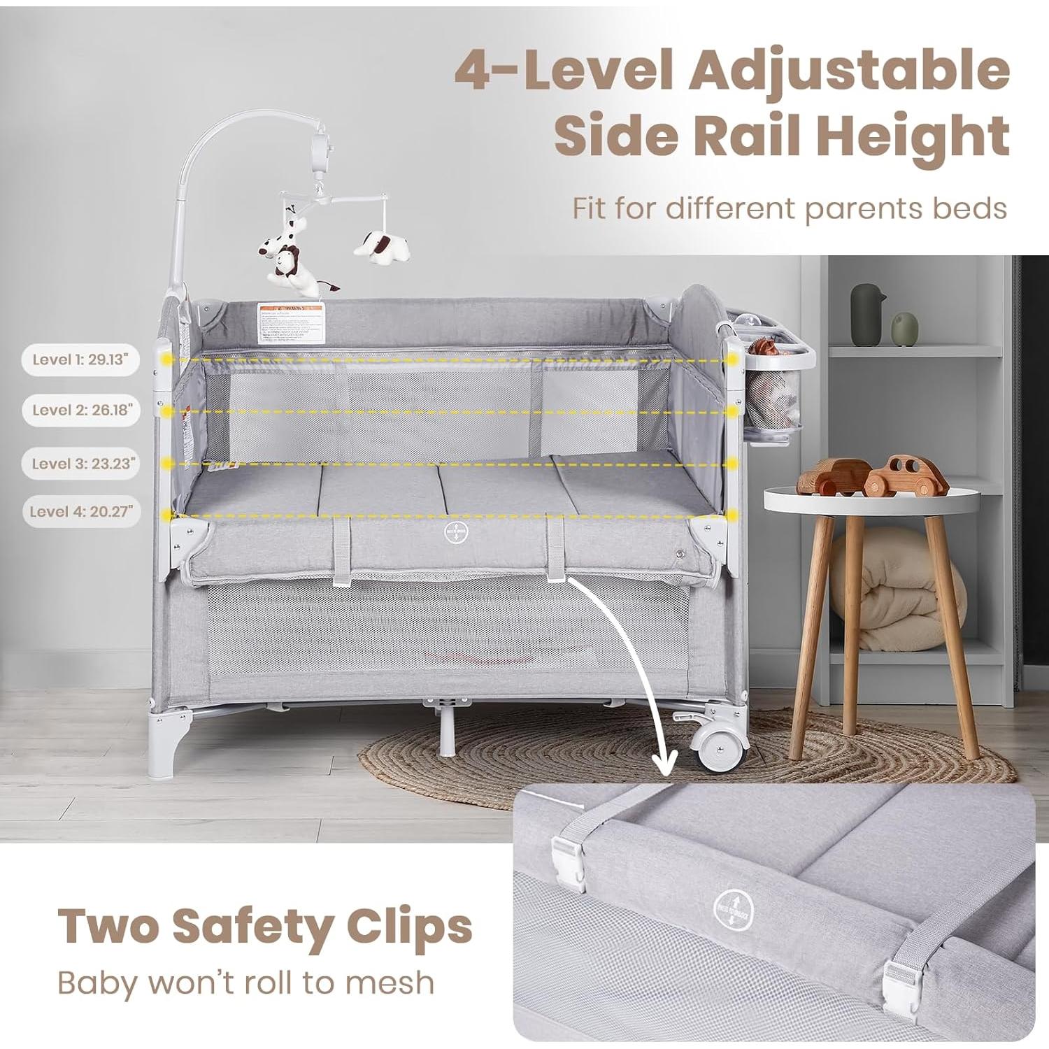 Cuna de Lado Rinnebbit 4 en 1 con Colchón y Cambiador