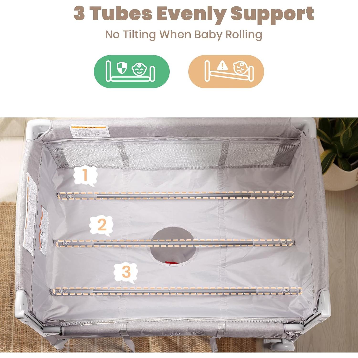 Cuna de Lado Rinnebbit 4 en 1 con Colchón y Cambiador