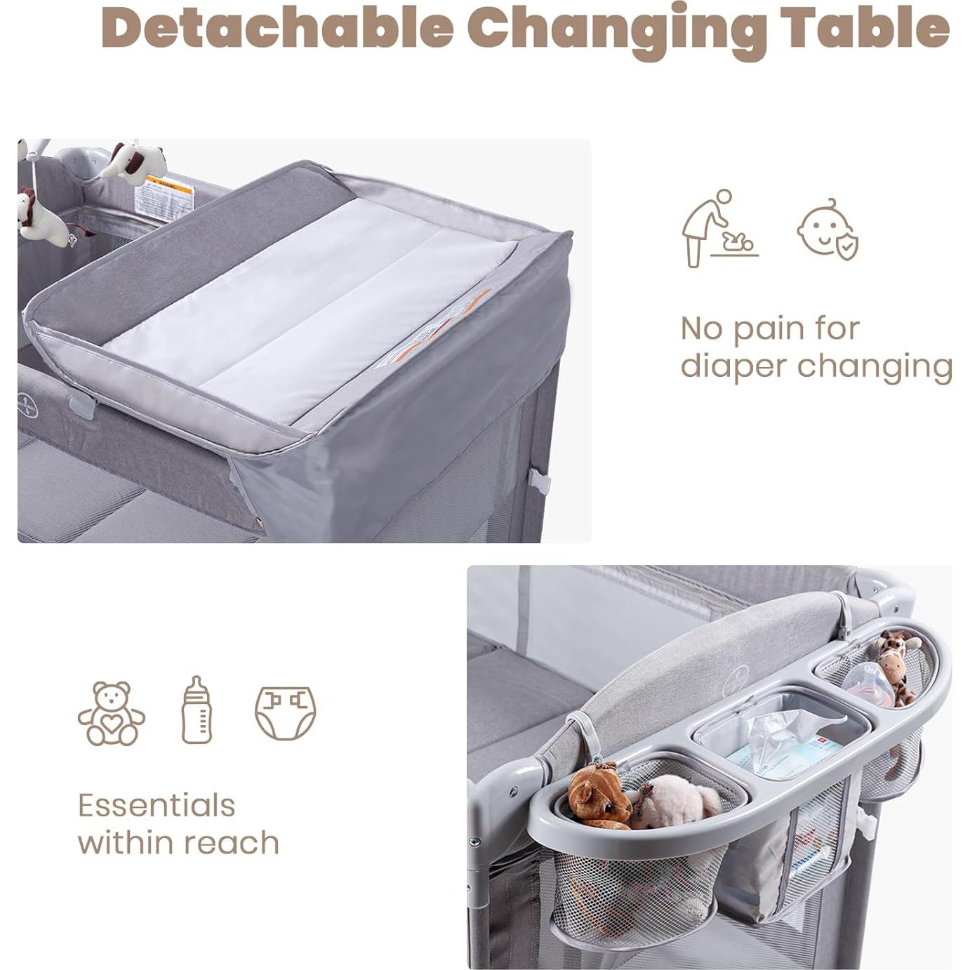 Cuna de Lado Rinnebbit 4 en 1 con Colchón y Cambiador