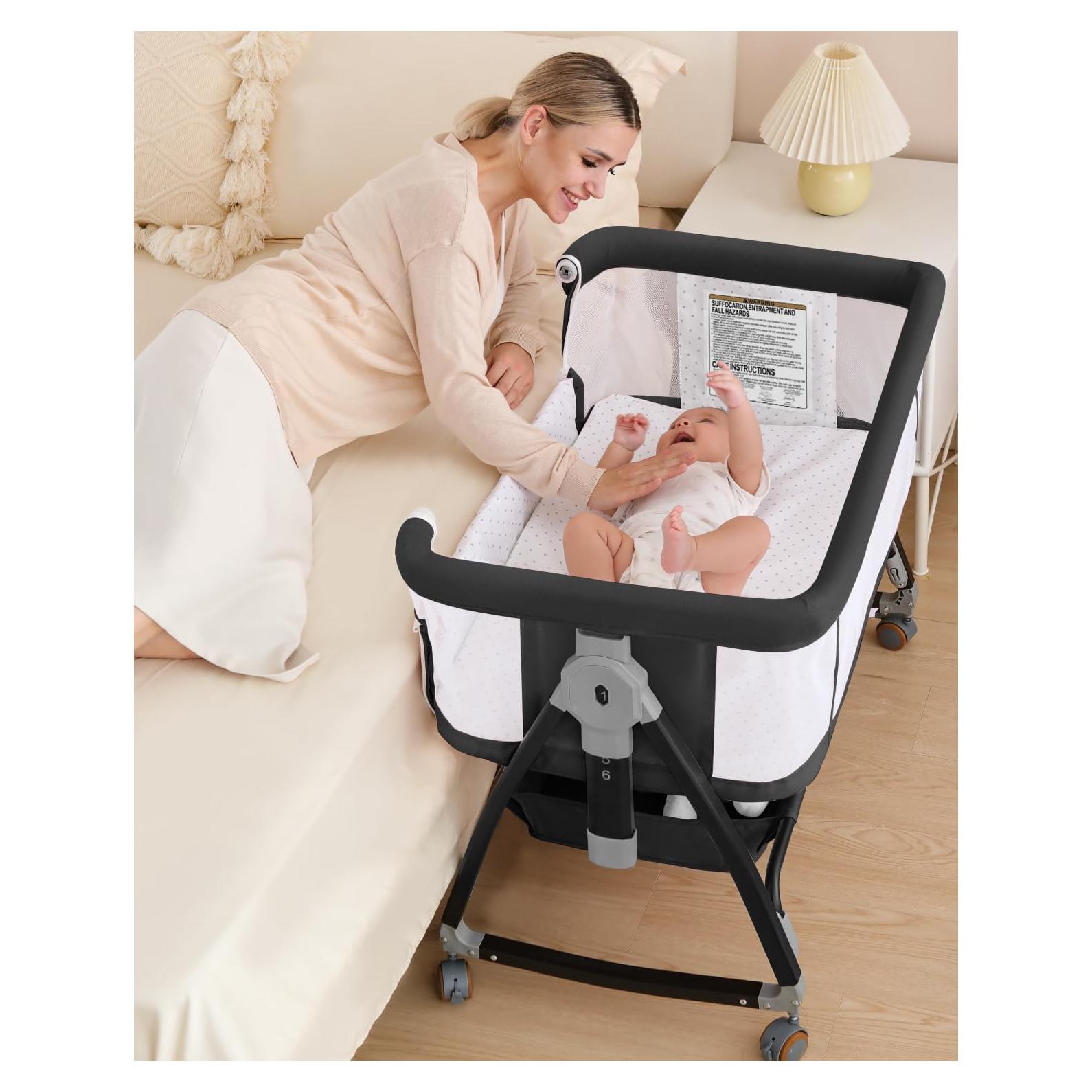 Cuna 3 en 1 Wayfong para Bebé Negra con Ruedas y Mosquitera