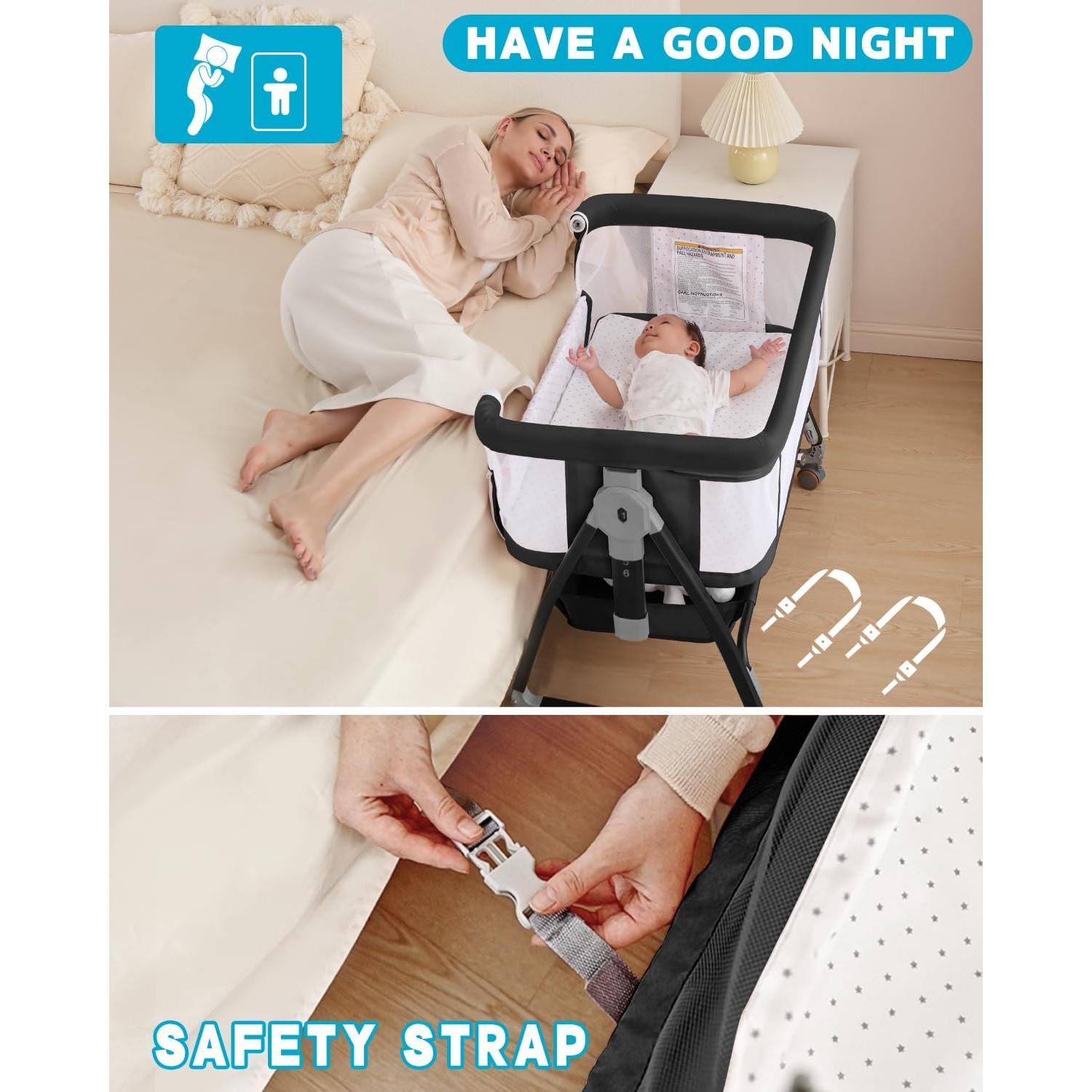 Cuna 3 en 1 Wayfong para Bebé Negra con Ruedas y Mosquitera