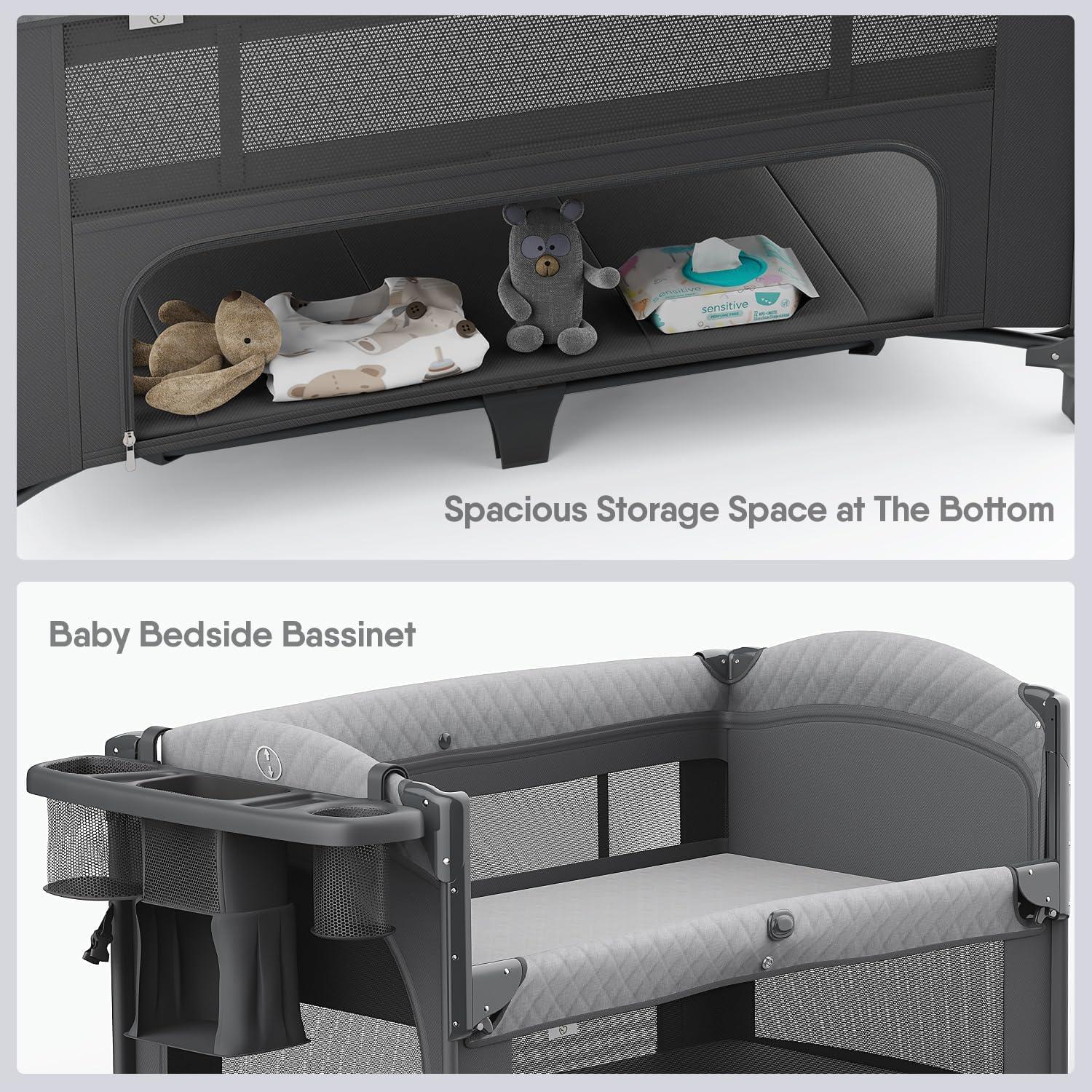 Cuna 4 en 1 Obee Odee Gris - Pack and Play, Cambiador, Colchón