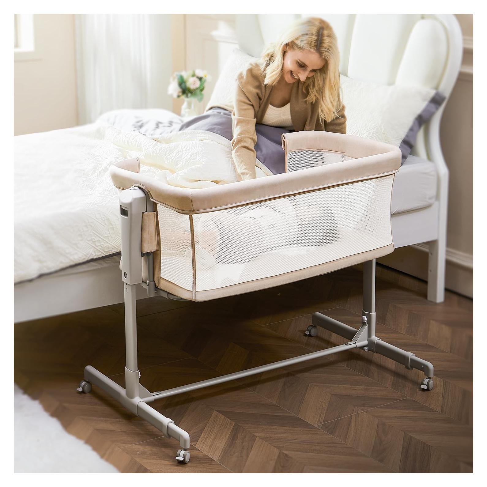 Cuna 3 en 1 ONTHEWEI Beige Avena Ajustable 6 Alturas