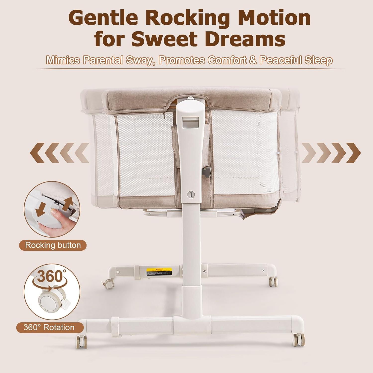 Cuna 3 en 1 ONTHEWEI Beige Avena Ajustable 6 Alturas