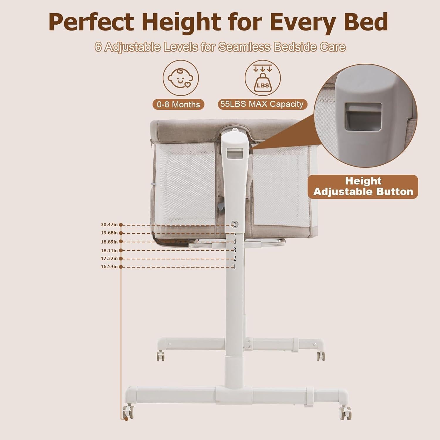 Cuna 3 en 1 ONTHEWEI Beige Avena Ajustable 6 Alturas