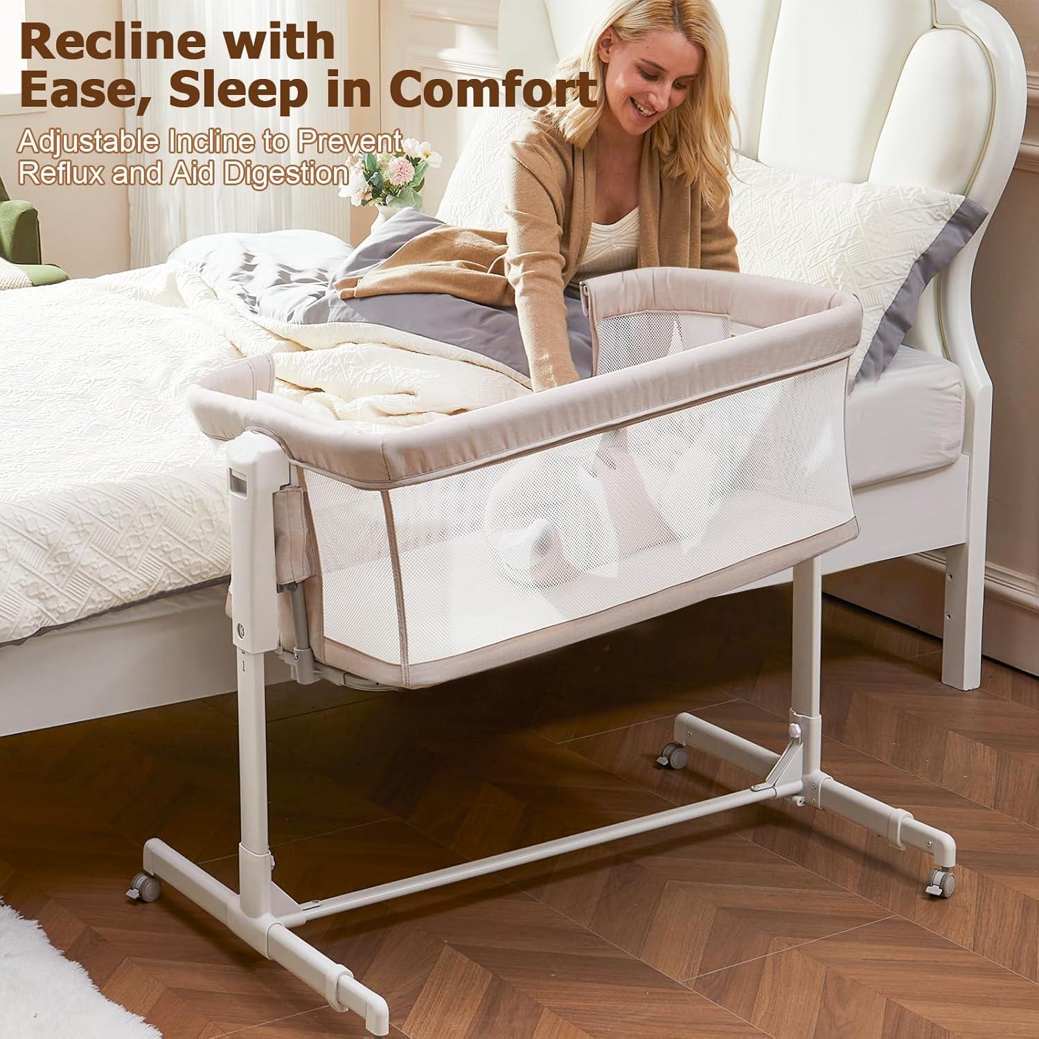 Cuna 3 en 1 ONTHEWEI Beige Avena Ajustable 6 Alturas