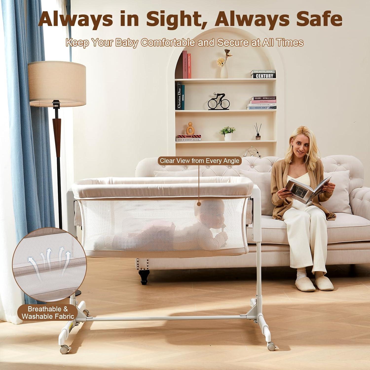 Cuna 3 en 1 ONTHEWEI Beige Avena Ajustable 6 Alturas