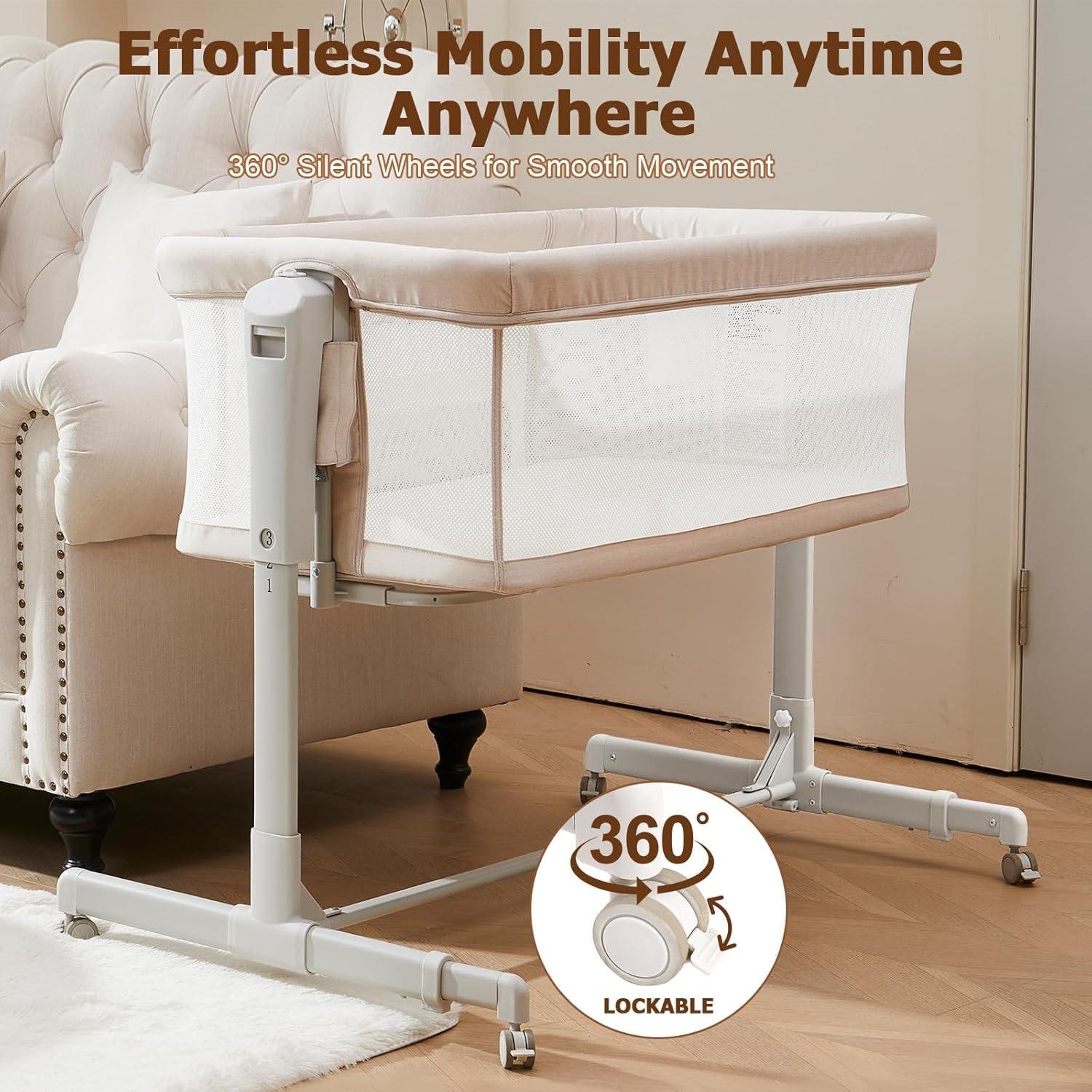 Cuna 3 en 1 ONTHEWEI Beige Avena Ajustable 6 Alturas