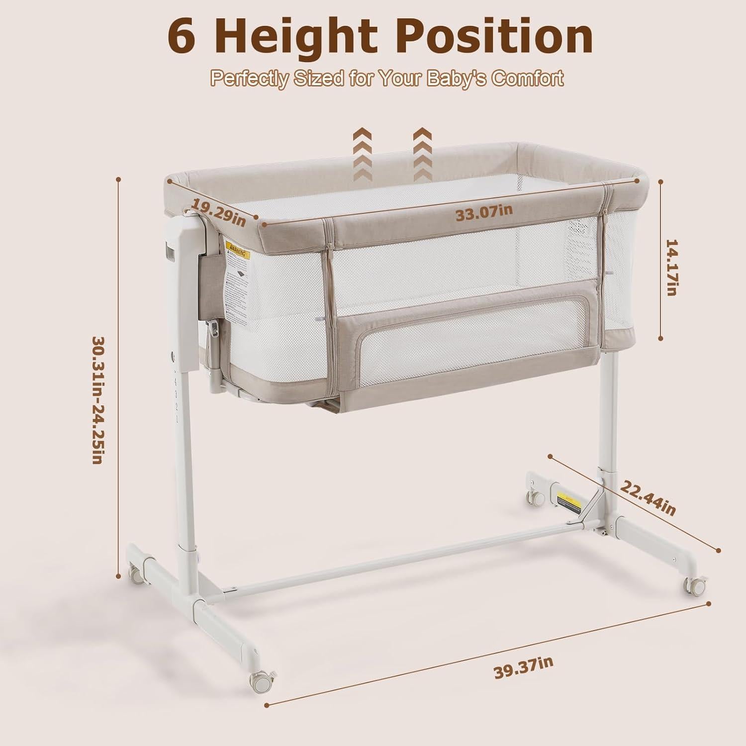 Cuna 3 en 1 ONTHEWEI Beige Avena Ajustable 6 Alturas