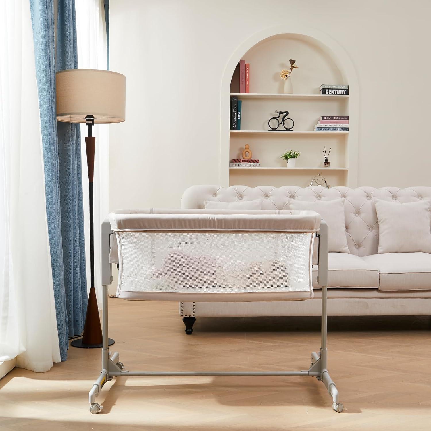 Cuna 3 en 1 ONTHEWEI Beige Avena Ajustable 6 Alturas