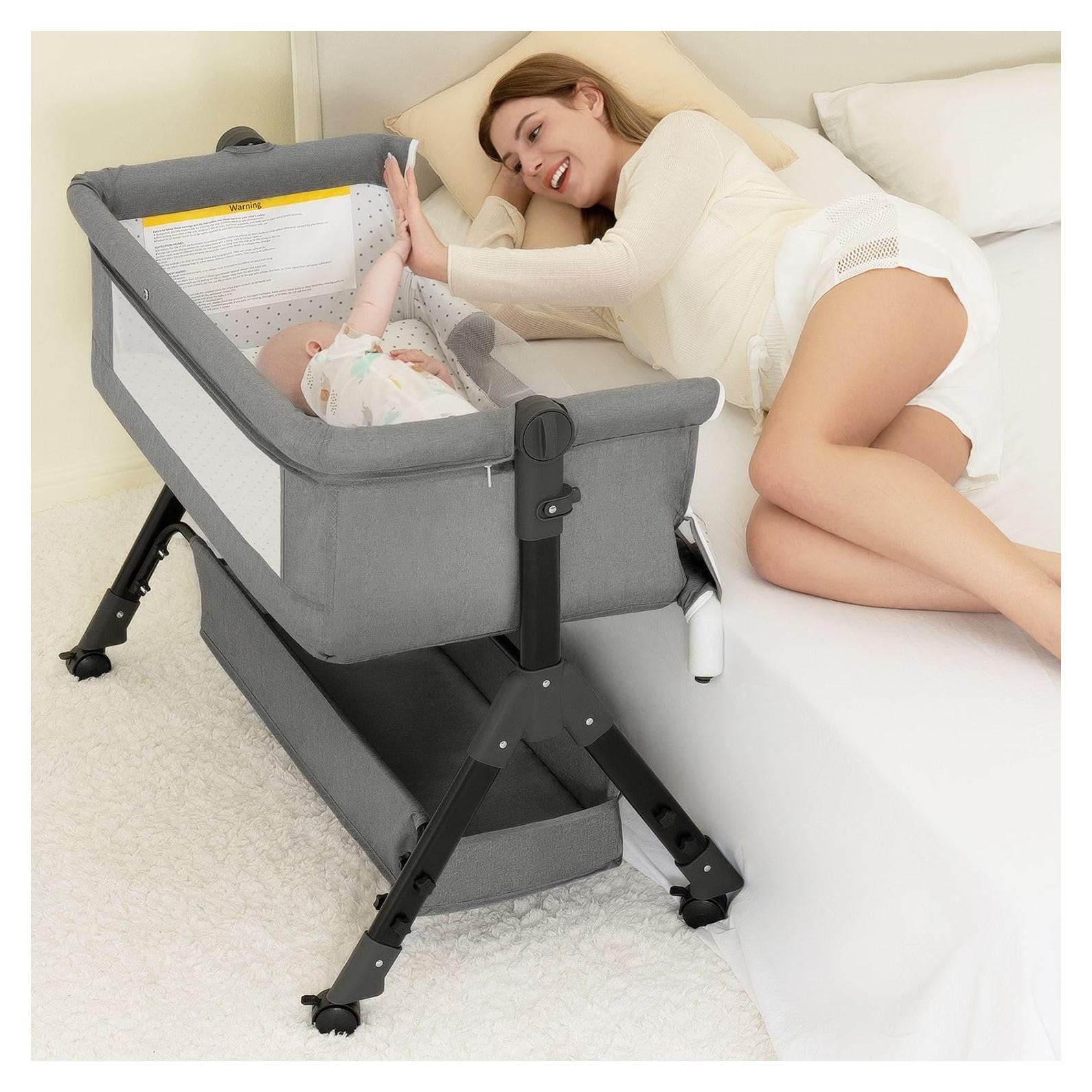 Cuna 3 en 1 BCOL Gris Ajustable con Ruedas y Colchón
