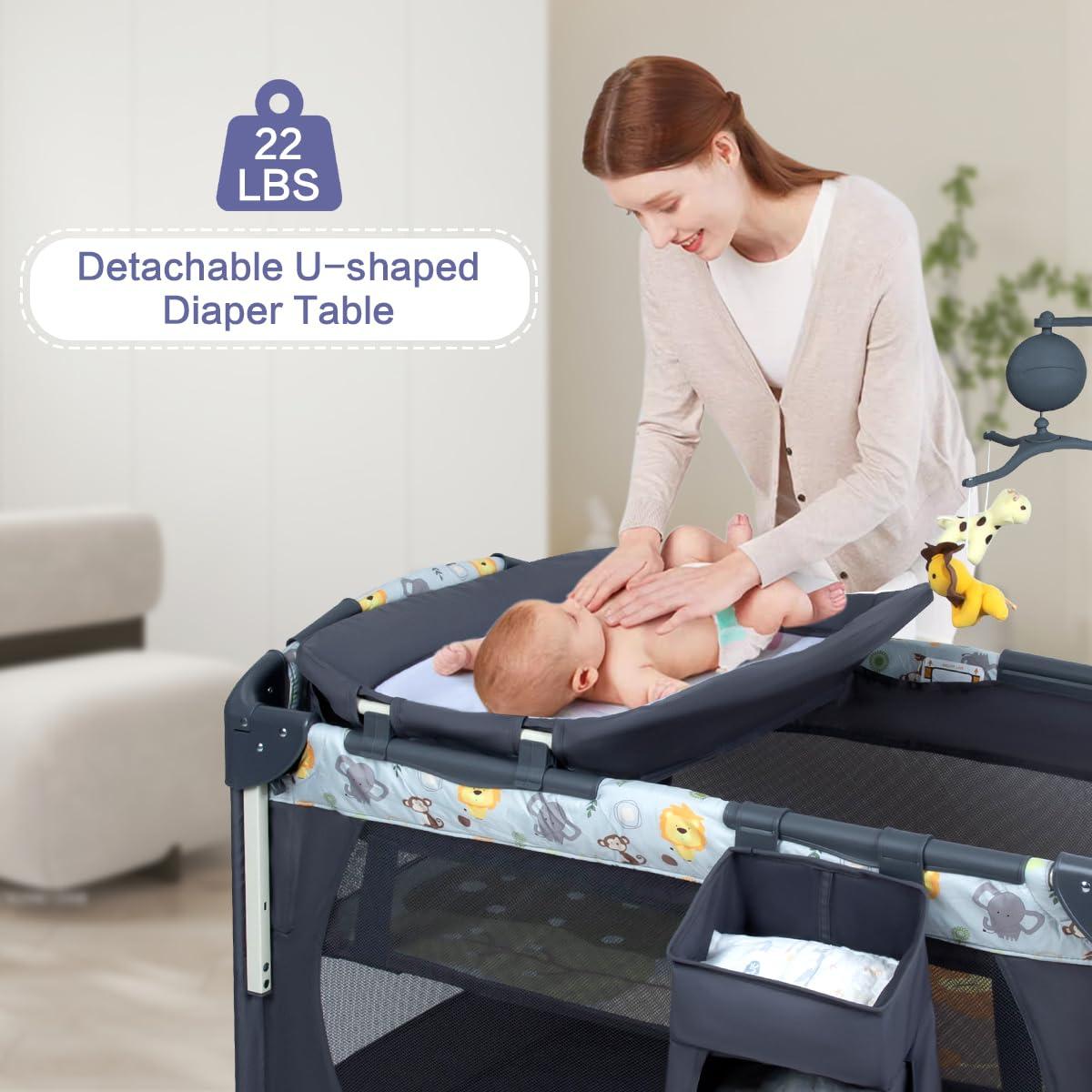Cuna Lateral 5-en-1 SIMPLGIRL Negra, Cuna Plegable para Bebés