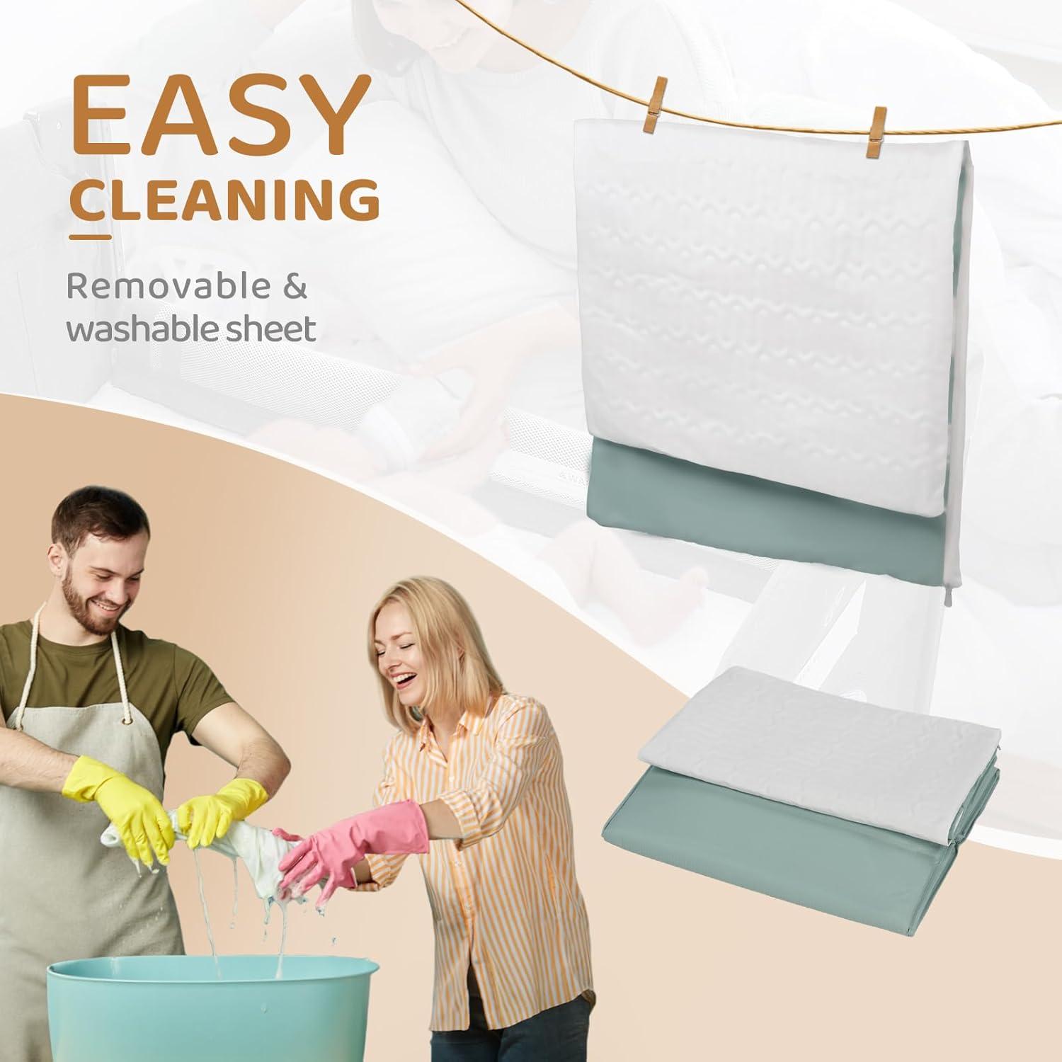 Cuna Lateral JOYMOR 3 en 1 Verde con Colchón y Sábana