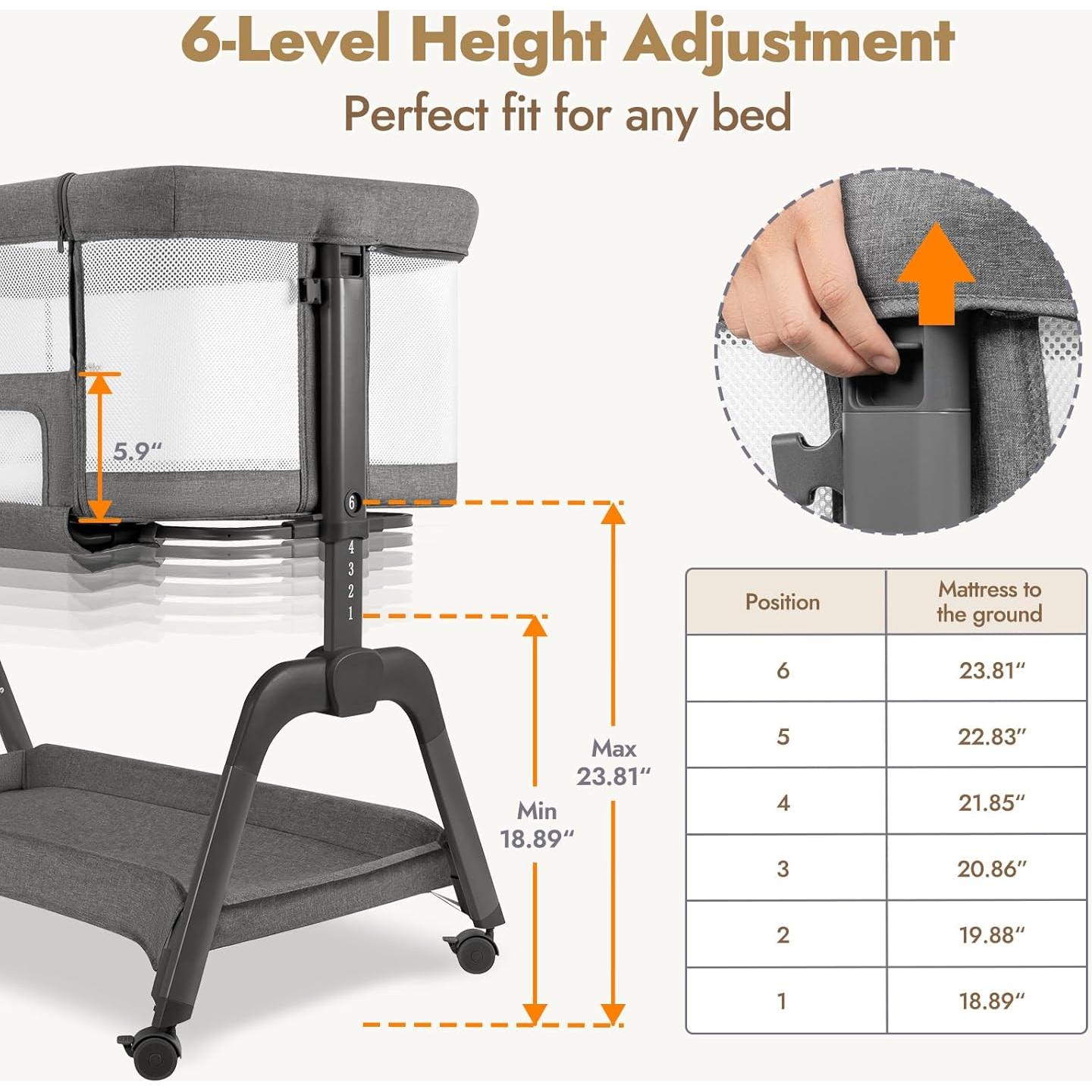 Cuna Lateral Papablic Ajustable con Malla Transpirable y Colchón
