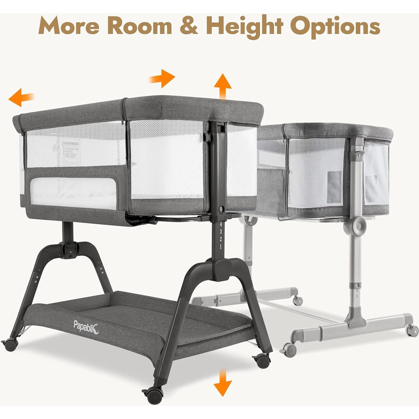 Cuna Lateral Papablic Ajustable con Malla Transpirable y Colchón