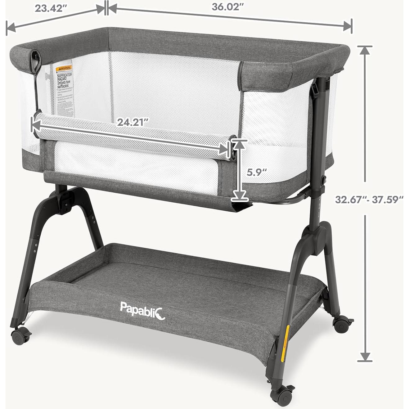 Cuna Lateral Papablic Ajustable con Malla Transpirable y Colchón