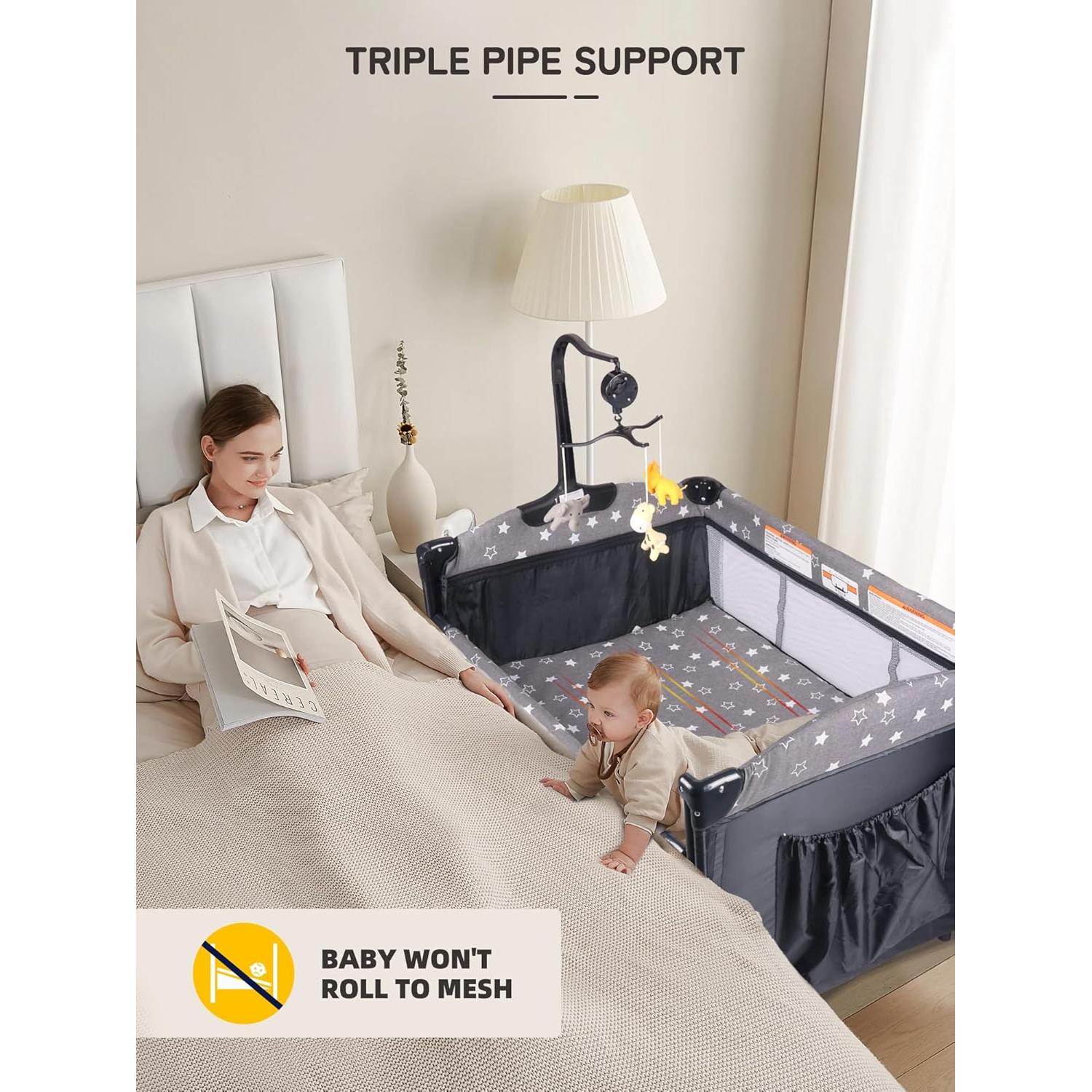 Cuna Lateral 5 en 1 BIUSIKAN para Bebés con Colchón y Cambiador