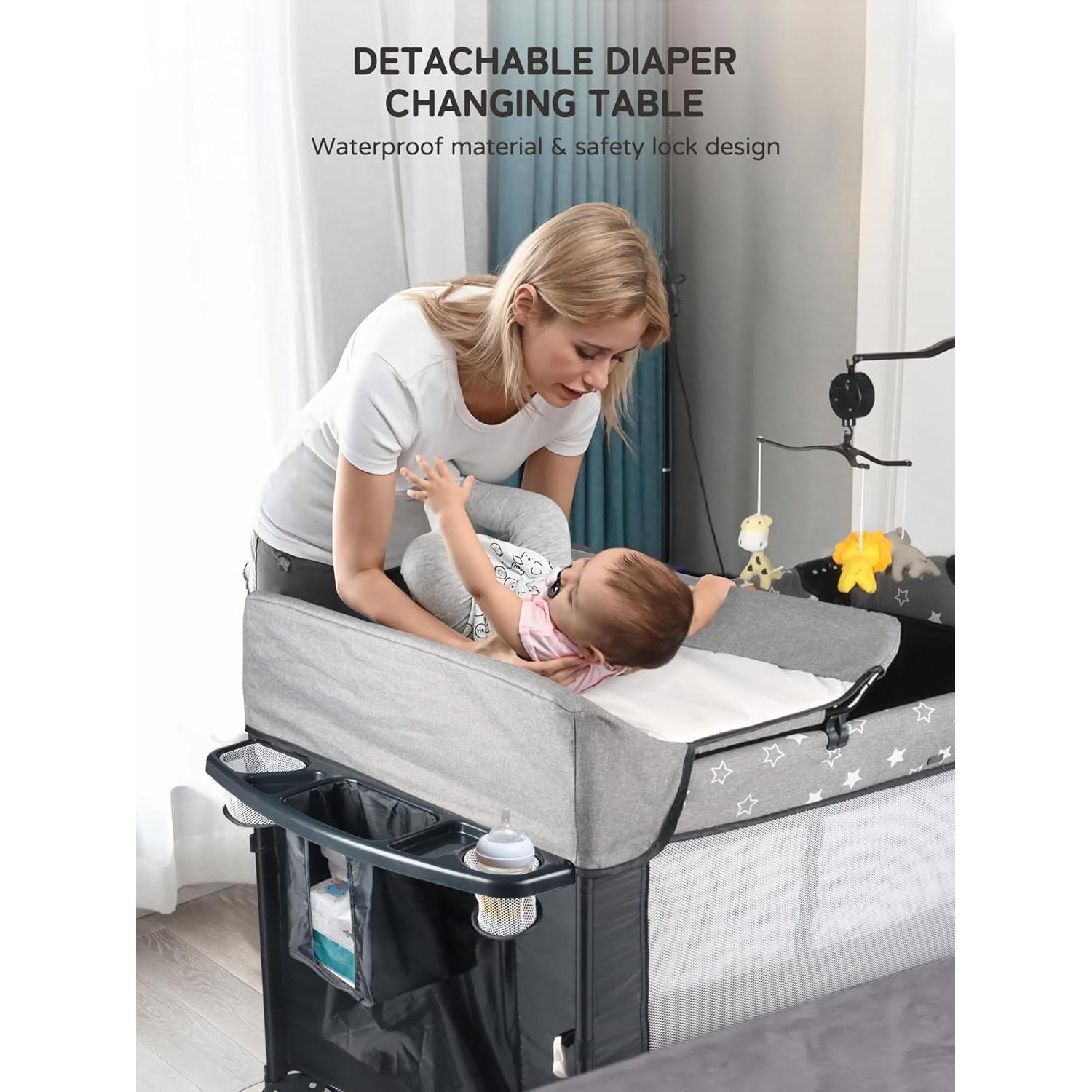 Cuna Lateral 5 en 1 BIUSIKAN para Bebés con Colchón y Cambiador