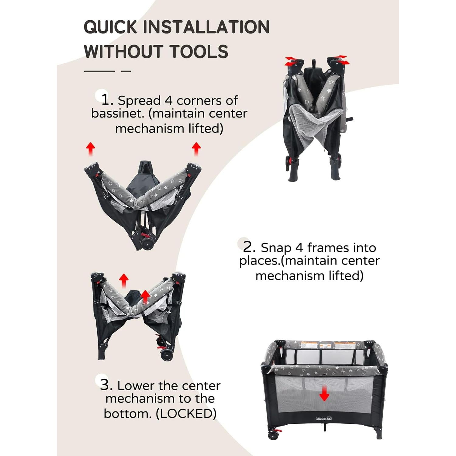 Cuna Lateral 5 en 1 BIUSIKAN para Bebés con Colchón y Cambiador