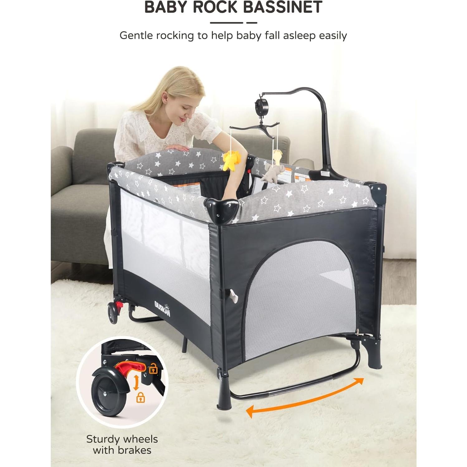 Cuna Lateral 5 en 1 BIUSIKAN para Bebés con Colchón y Cambiador