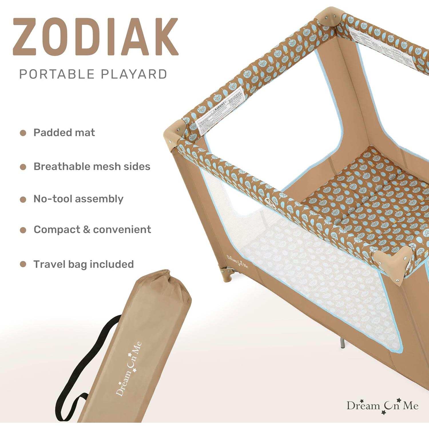 Cuna Portátil Dream On Me Zodiak Café/Azul, Ligera y Plegable