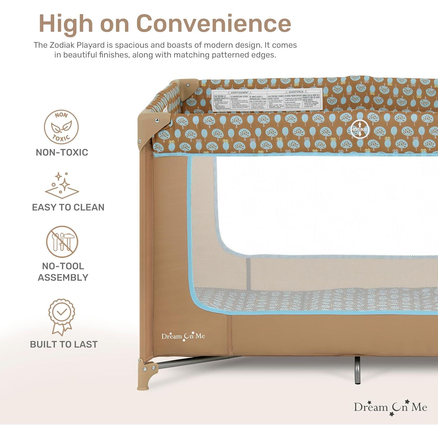 Cuna Portátil Dream On Me Zodiak Café/Azul, Ligera y Plegable