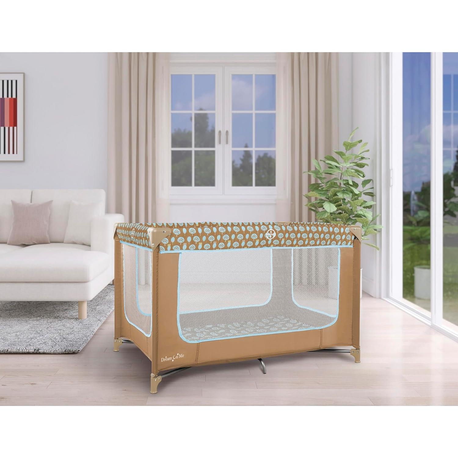 Cuna Portátil Dream On Me Zodiak Café/Azul, Ligera y Plegable