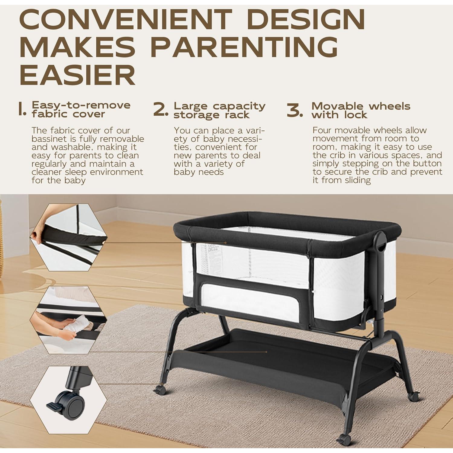 Cuna para Bebé BabyBond 3 en 1 Ajustable 6 Alturas Malla