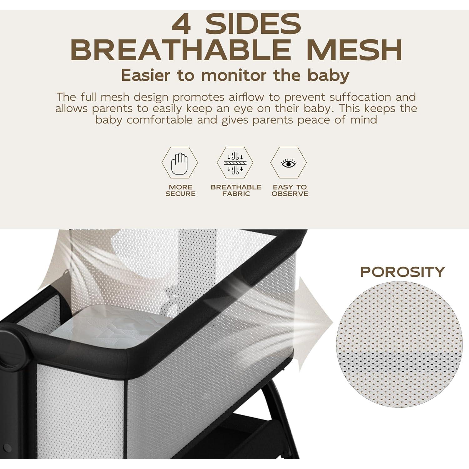 Cuna para Bebé BabyBond 3 en 1 Ajustable 6 Alturas Malla